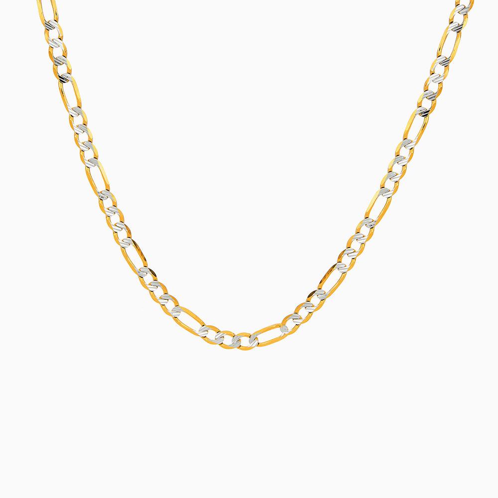 Cadena de Oro 14k Unisex Tejido Fígaro Diamantado Rodio