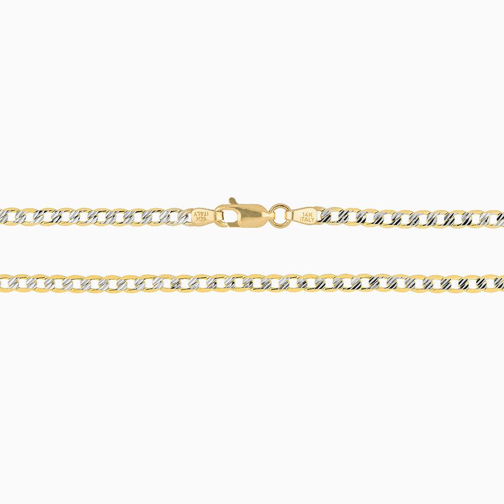 Cadena Oro 14k Unisex Tejido Barbado Diamantado Rodio