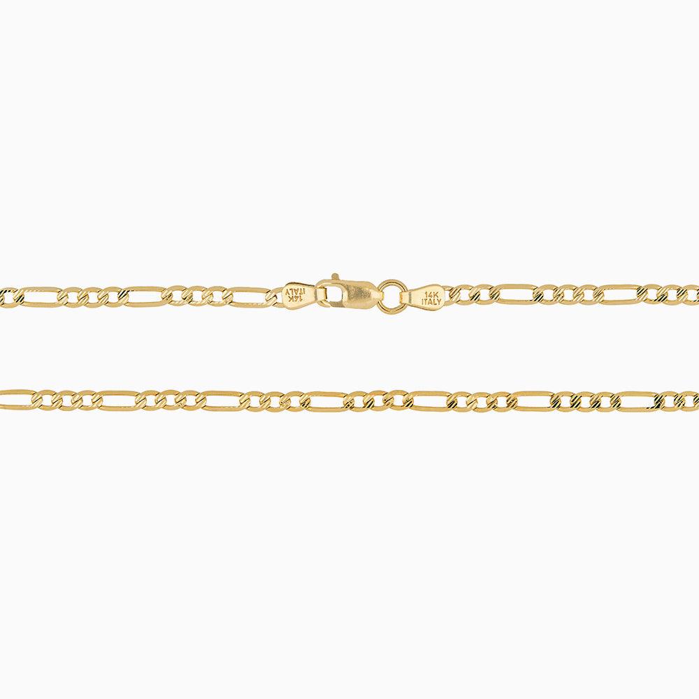 Cadena de Oro 14k Unisex Tejido Fígaro Diamantado Rodio