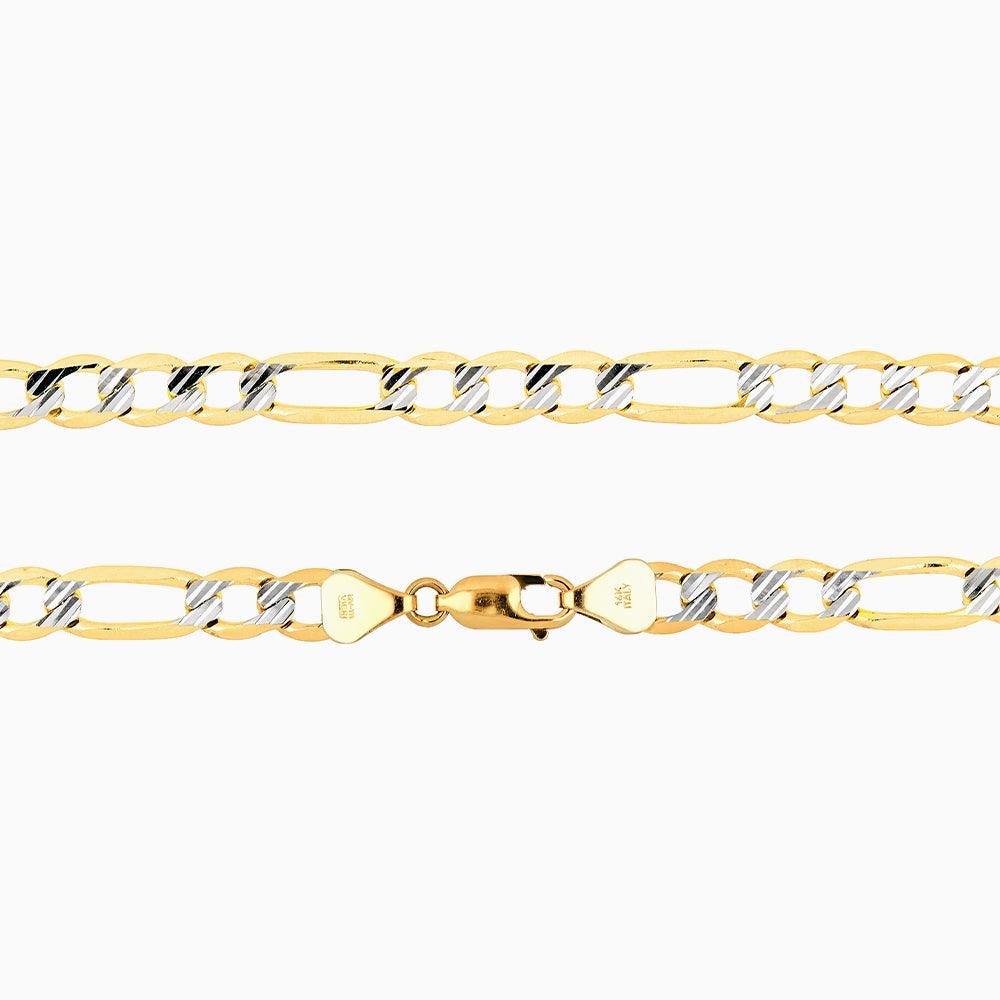 Cadena de Oro 14k Unisex Tejido Fígaro Diamantado Rodio