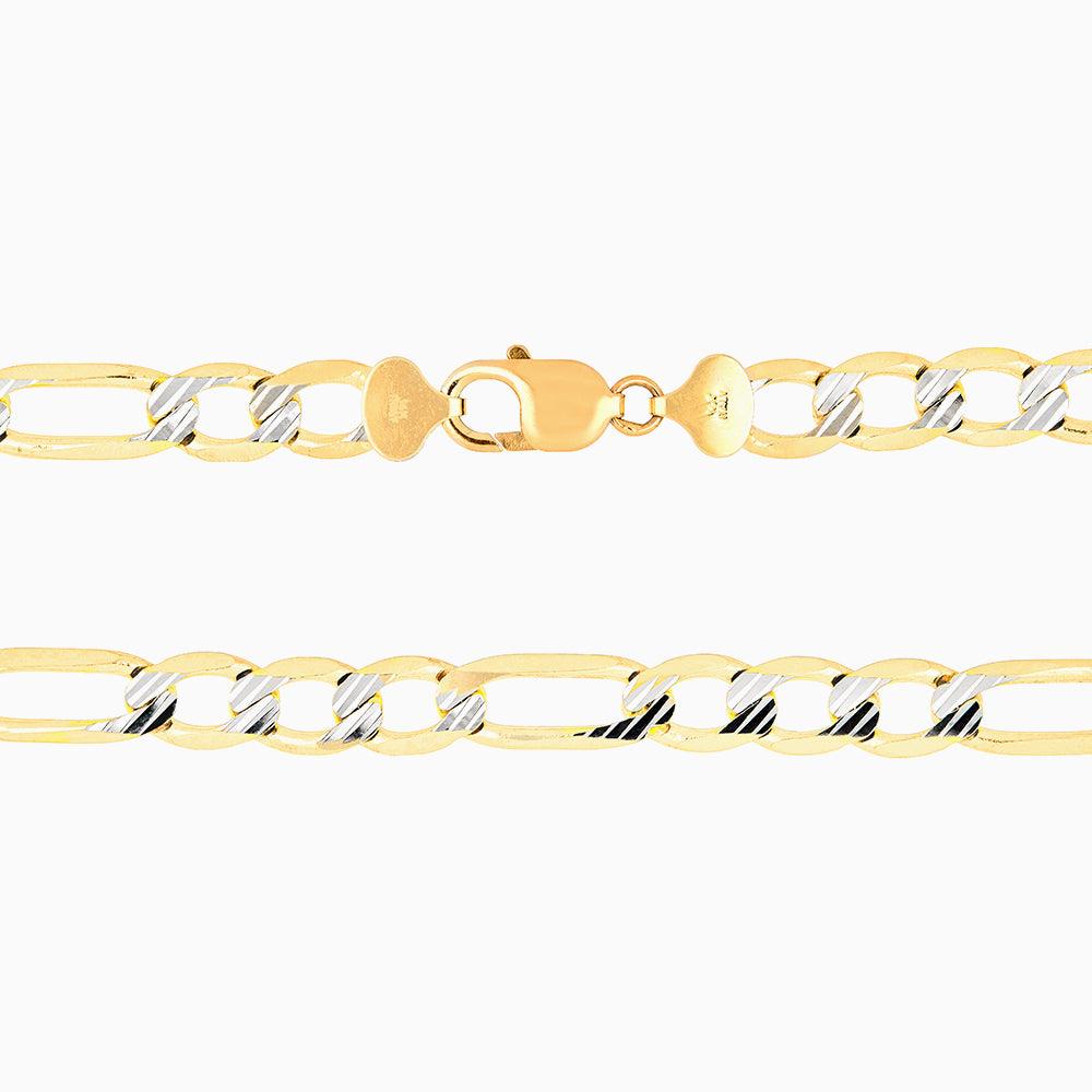 14k Gold Chain Unisex Figaro Fabric Diamond Rhodium Plated