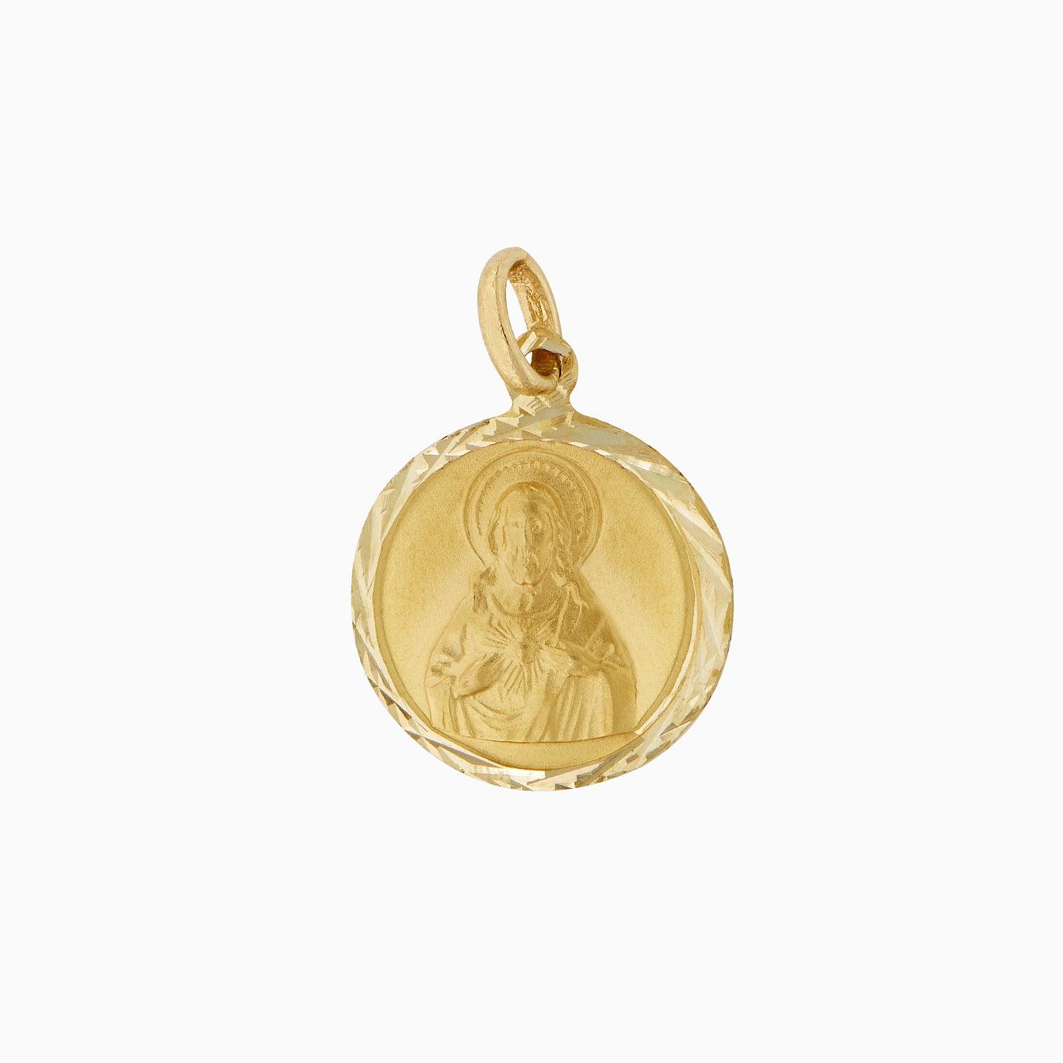 Medalla 2 caras Guadalupe y Sagrado Corazón Oro 14k
