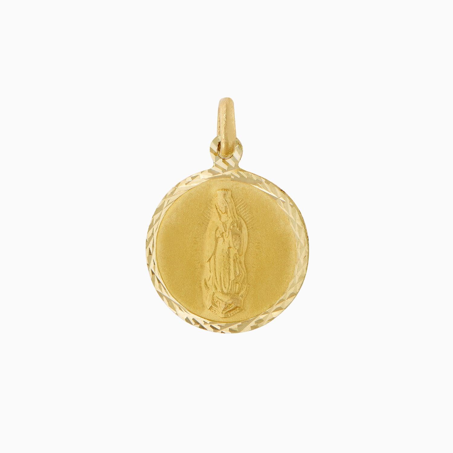 Medalla 2 caras Guadalupe y Sagrado Corazón Oro 14k