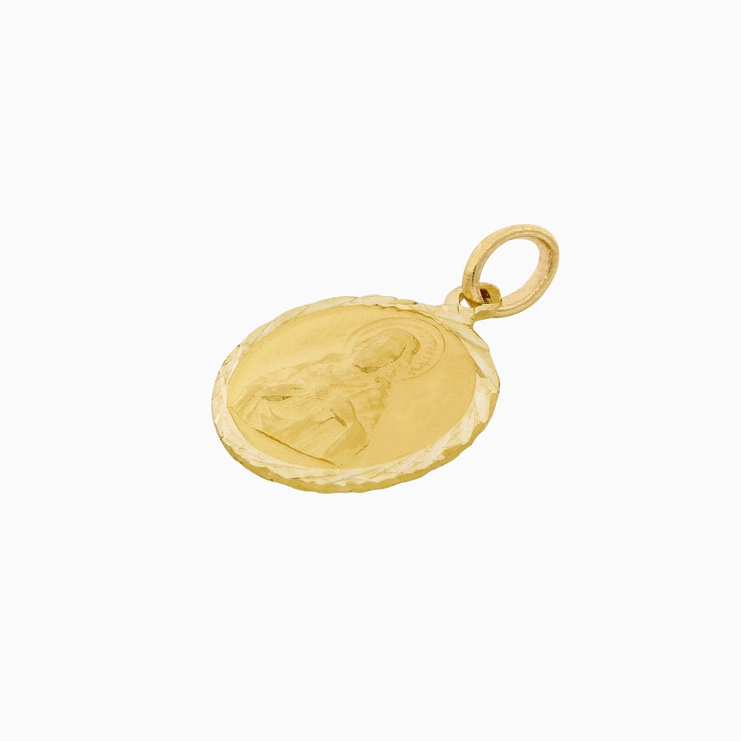 Medalla 2 caras Guadalupe y Sagrado Corazón Oro 14k