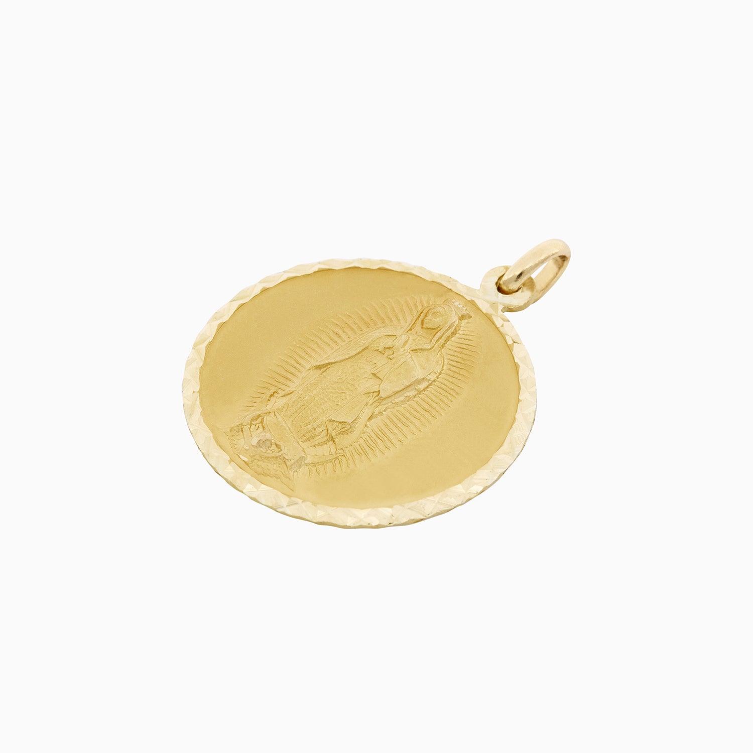 Medalla 2 caras Guadalupe y Sagrado Corazón Oro 14k