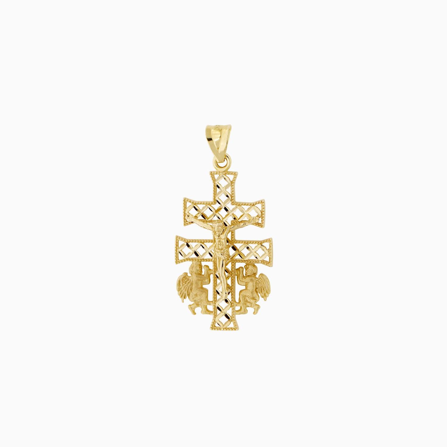Dije Cruz con Cristo & Ángeles Oro 14k