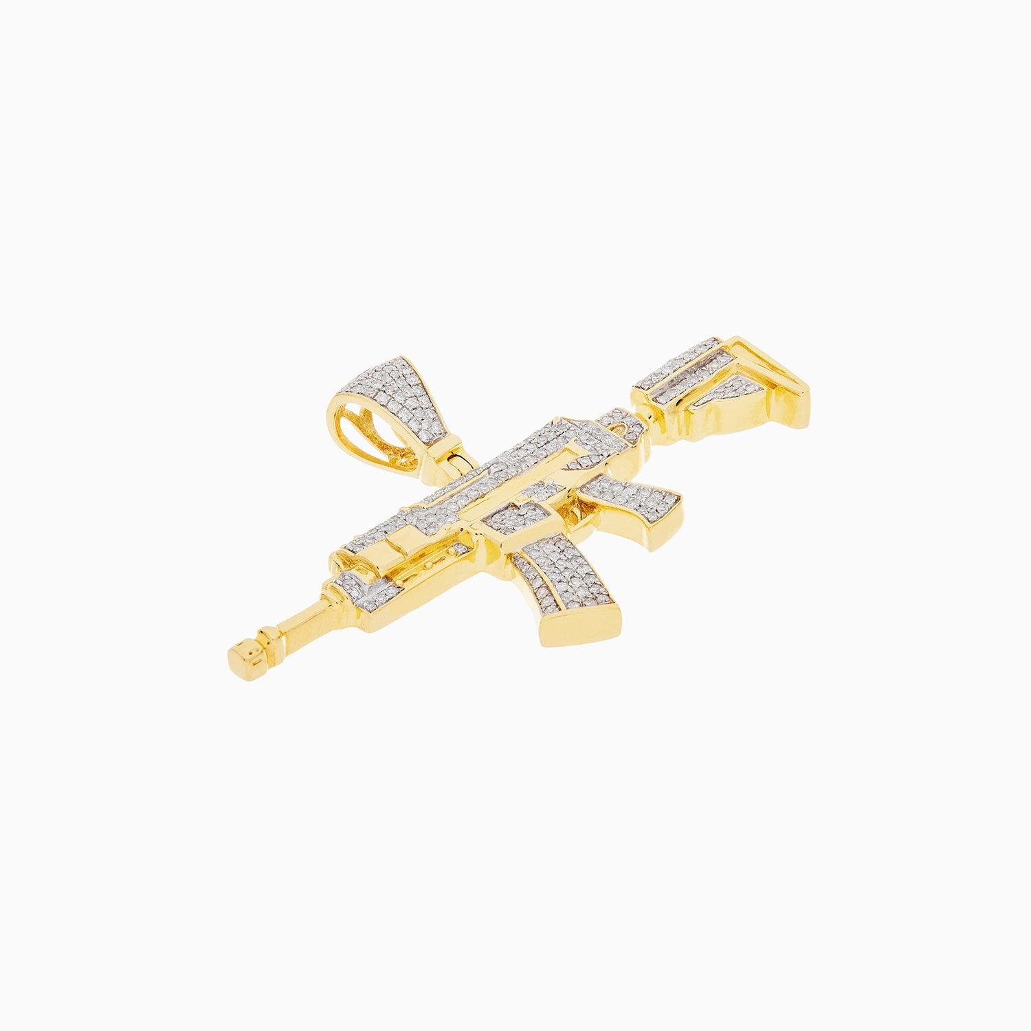 10k Gold Machine Gun Pendant with Diamonds