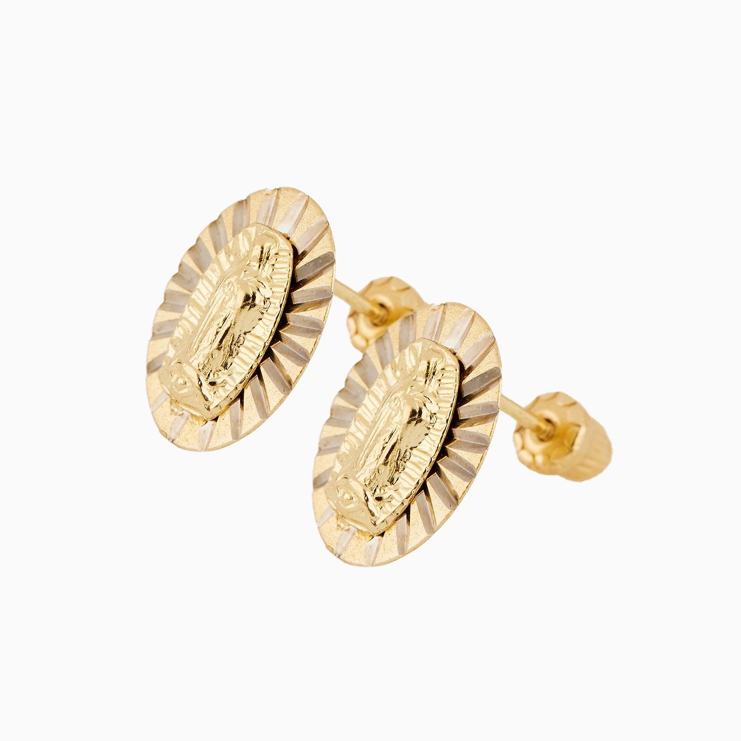 Broqueles Oro 14k Figura Virgen