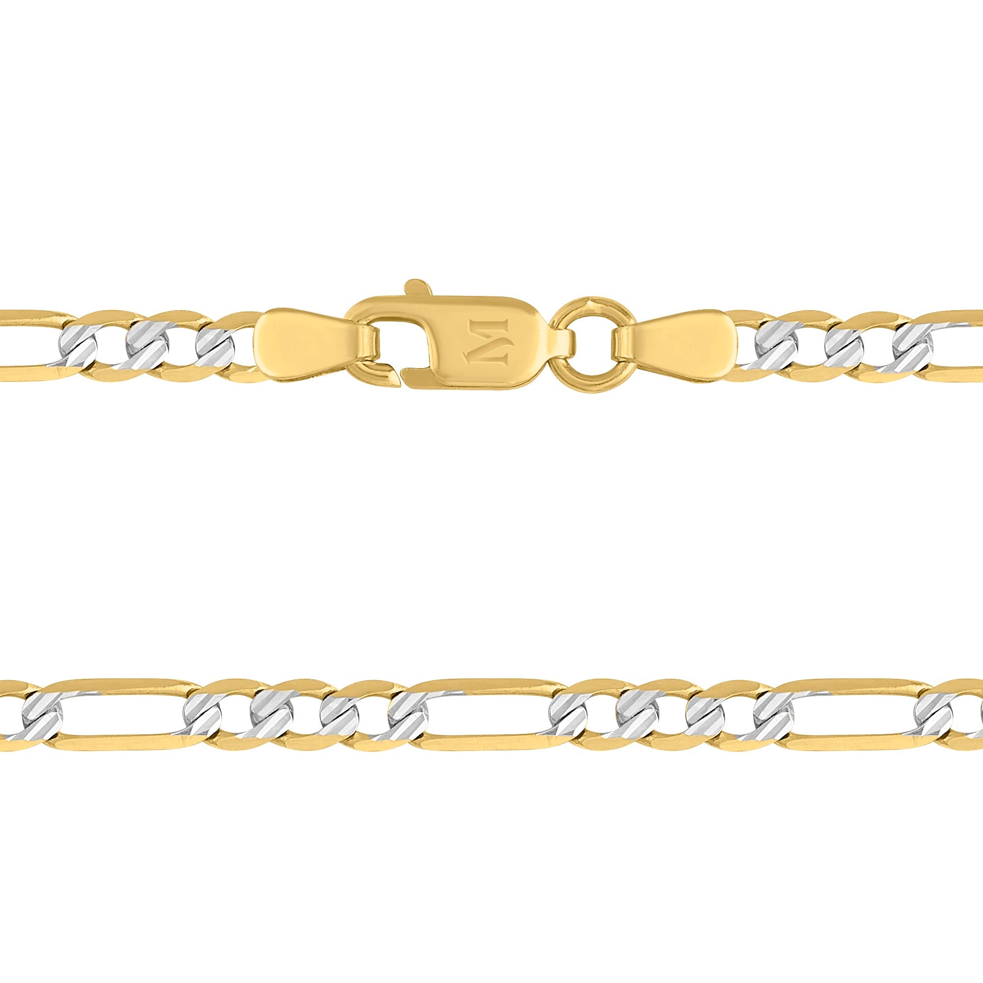 Cadena 3X1 Tejido Fígaro Diamantada 14K Oro Amarillo + Estuche