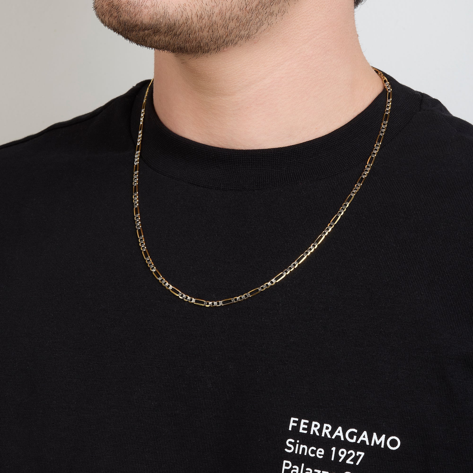Cadena 3X1 Tejido Fígaro Diamantada 14K Oro Amarillo + Estuche
