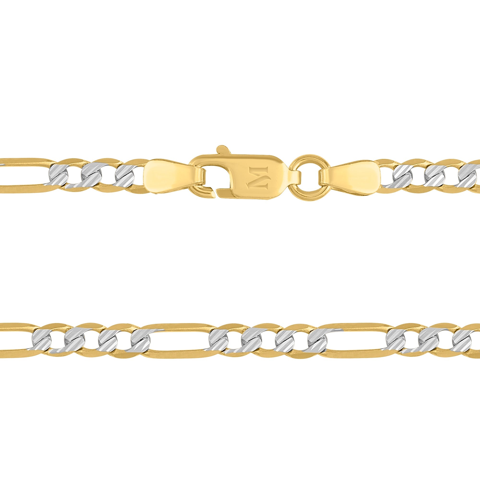 Cadena 3X1 Tejido Fígaro Diamantada 14K Oro Amarillo + Estuche