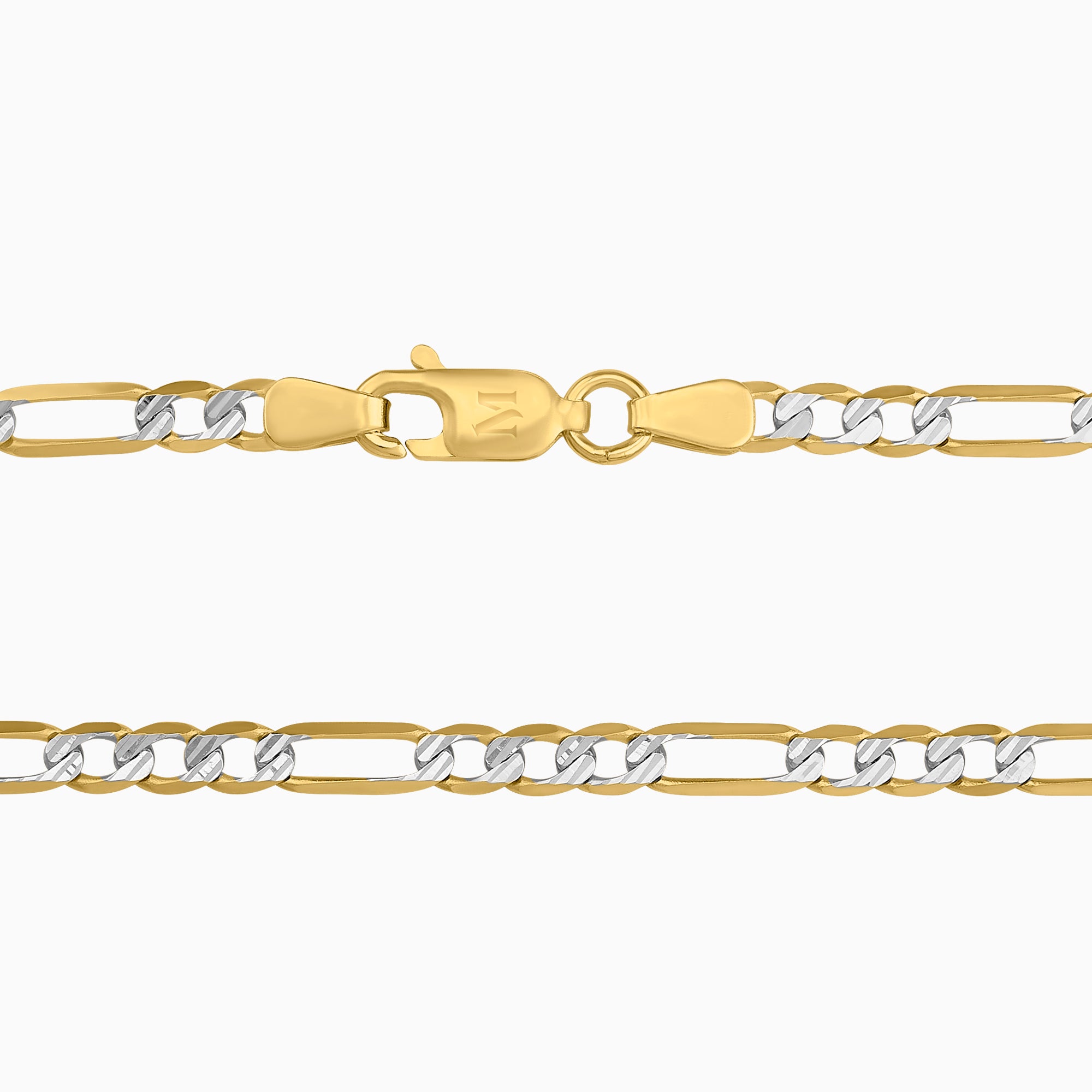 Cadena Tejido Fígaro Diamantada 3x1 En Oro Amarillo 14K  + Estuche