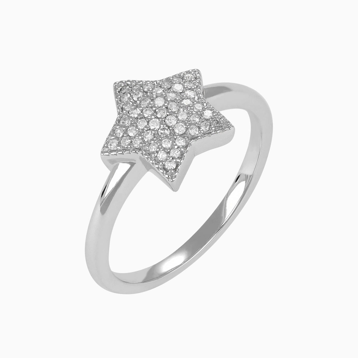 Anillo Figura Estrella 14k Oro Blanco con Diamantes