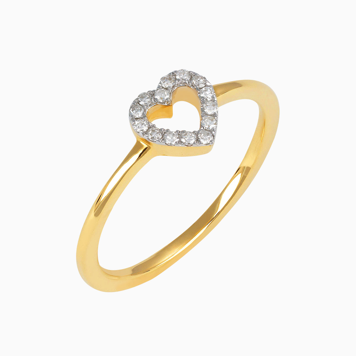 Anillo Corazón Hueco 14k con Diamantes