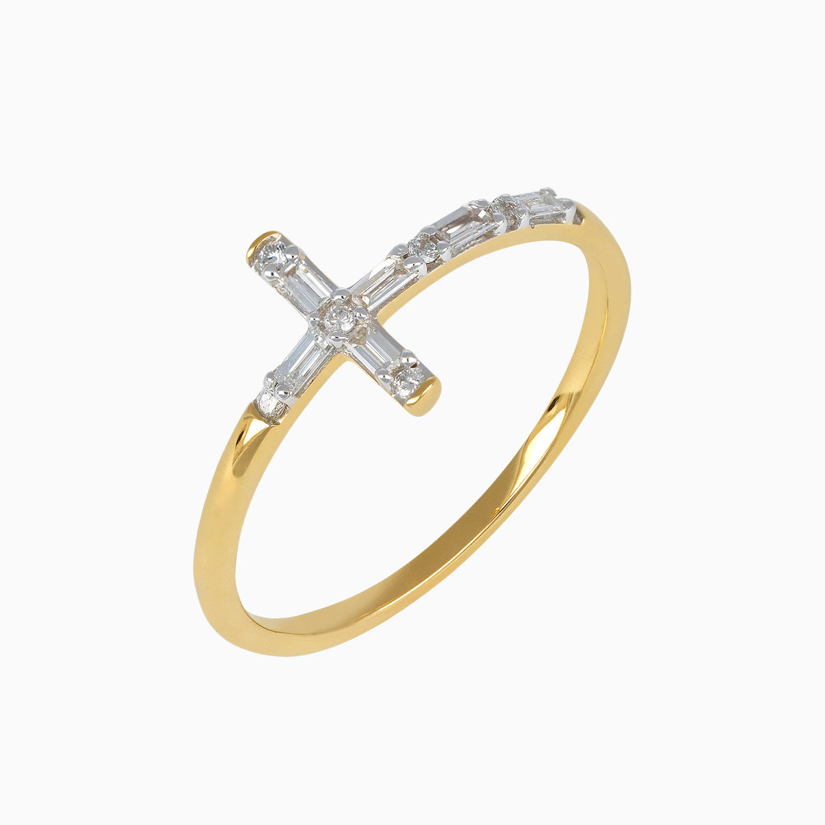 Anillo con Cruz de Diamantes  14k