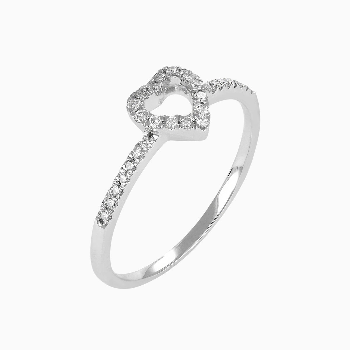 Anillo Figura Corazón 14k Oro Blanco con Diamantes