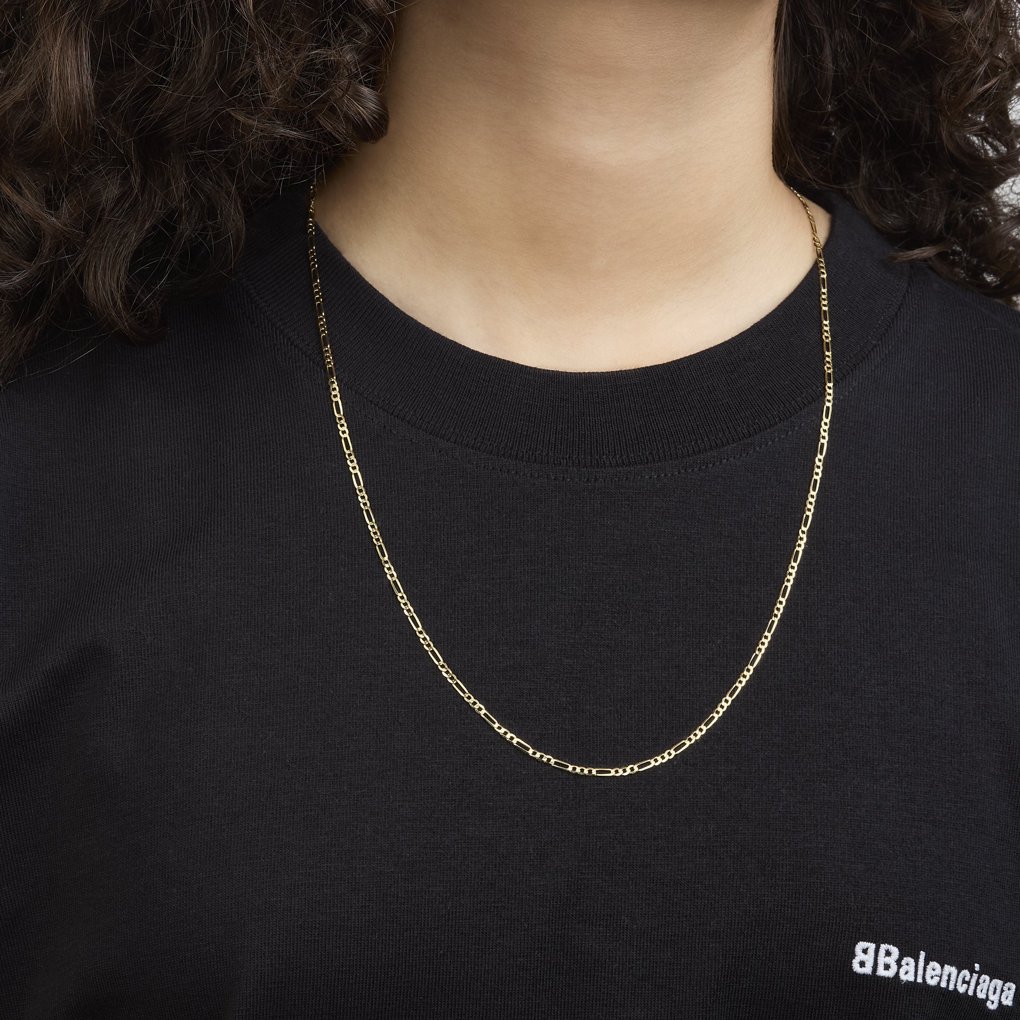 Cadena Unisex Tejido Fígaro Troquelado 3x1 En Oro Amarillo 14K + Estuche