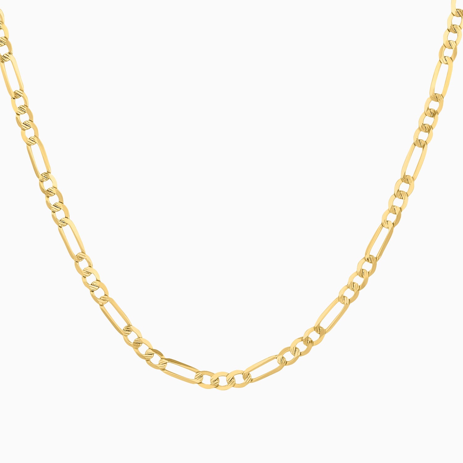 Cadena Unisex Tejido Fígaro Troquelado 3x1 En Oro Amarillo 14K + Estuche