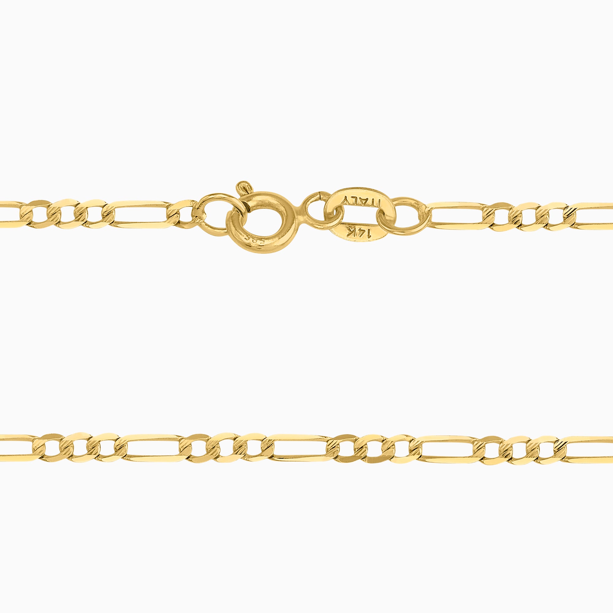 Cadena Unisex Tejido Fígaro Troquelado 3x1 En Oro Amarillo 14K + Estuche
