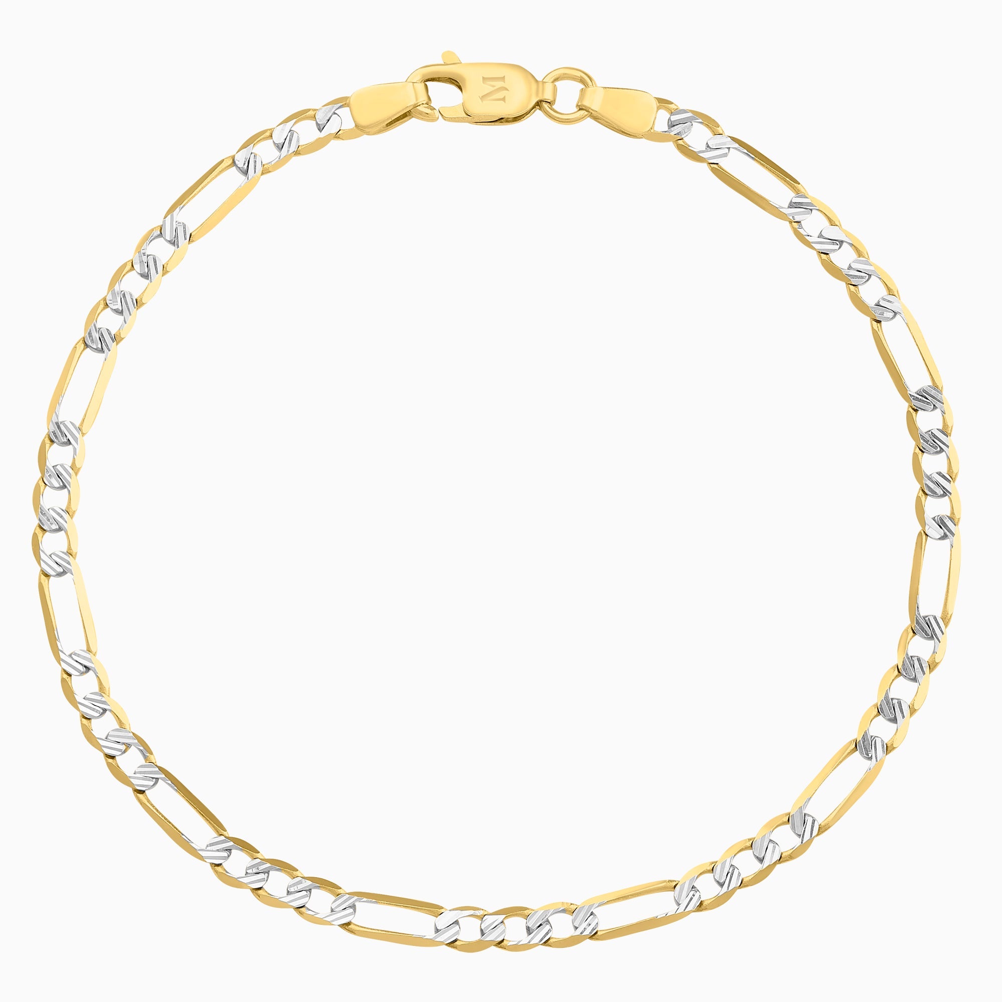 Pulso Tejido Fígaro Diamantada 3x1 En Oro Amarillo 14K + Estuche