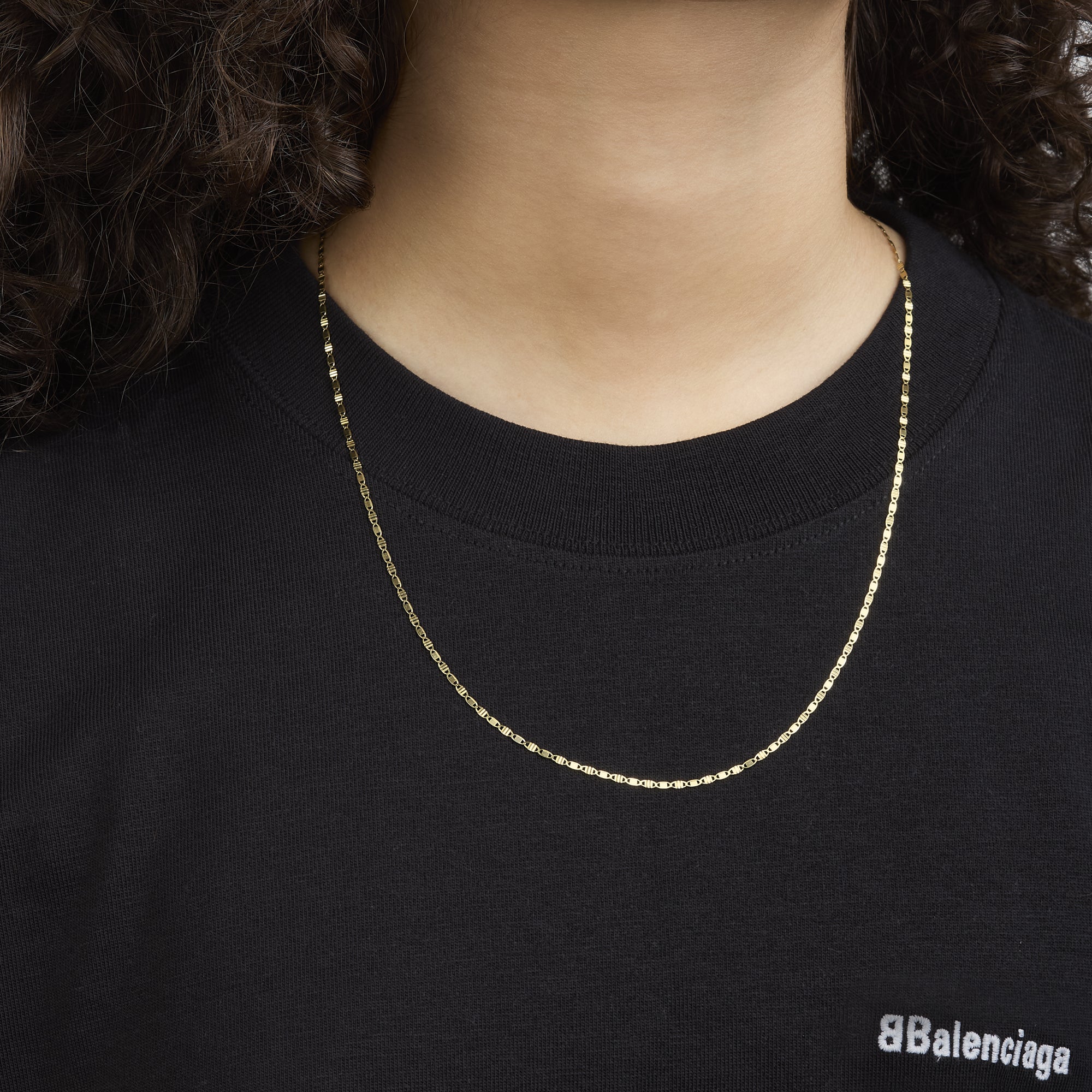 Cadena Tipo Lamina Grano De Café 14K Oro Amarillo + Estuche