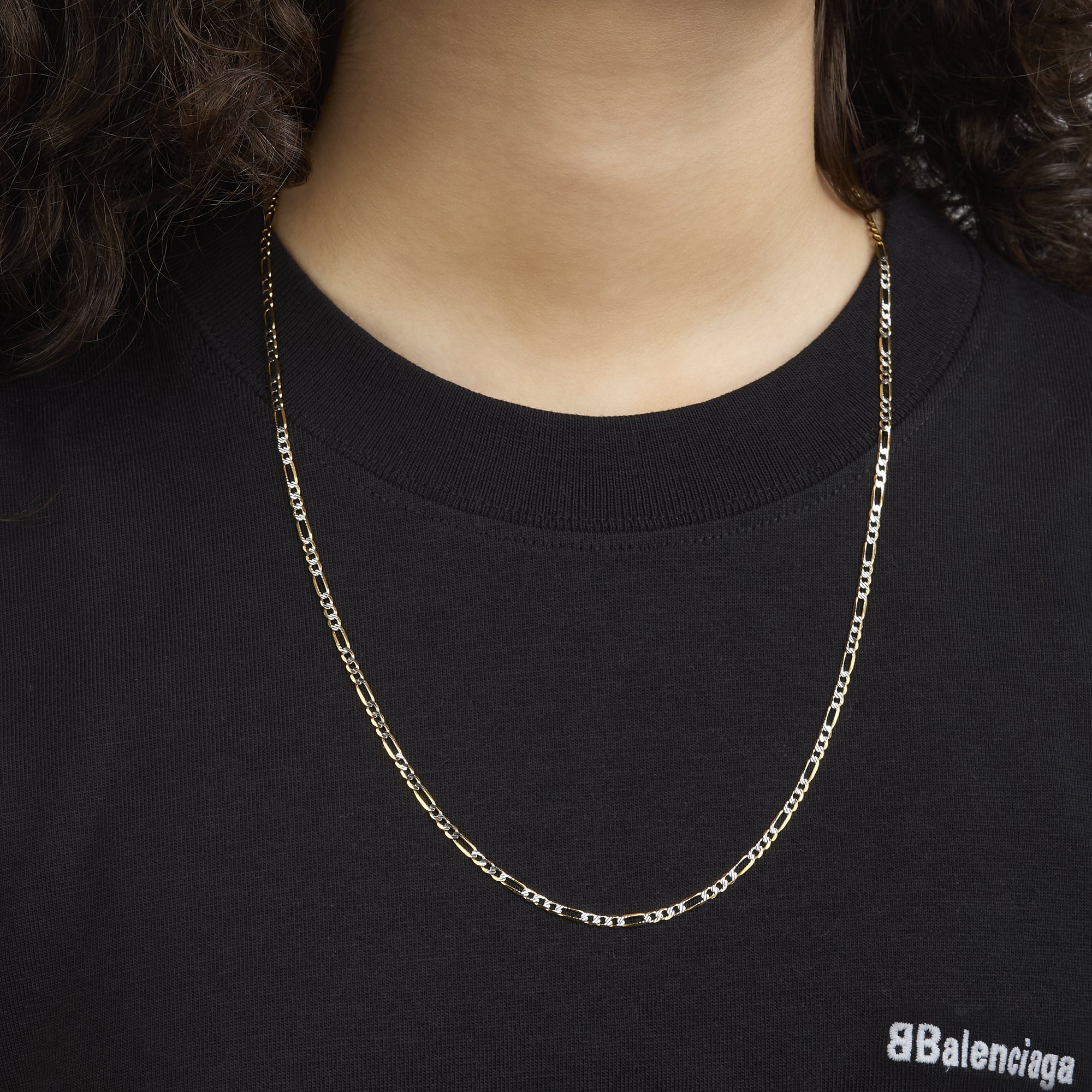 Cadena Unisex Tejido Fígaro Diamantada 3x1 En Oro Amarillo 14K +  Estuche