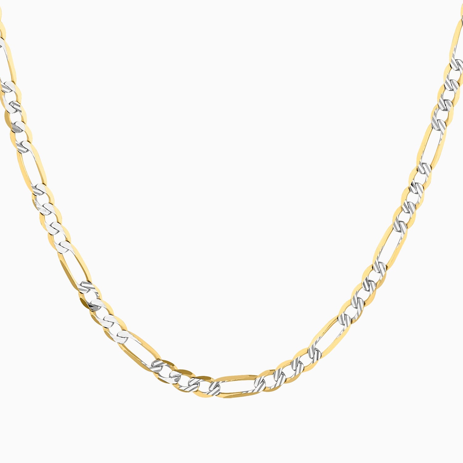Cadena Unisex Tejido Fígaro Diamantada 3x1 En Oro Amarillo 14K +  Estuche