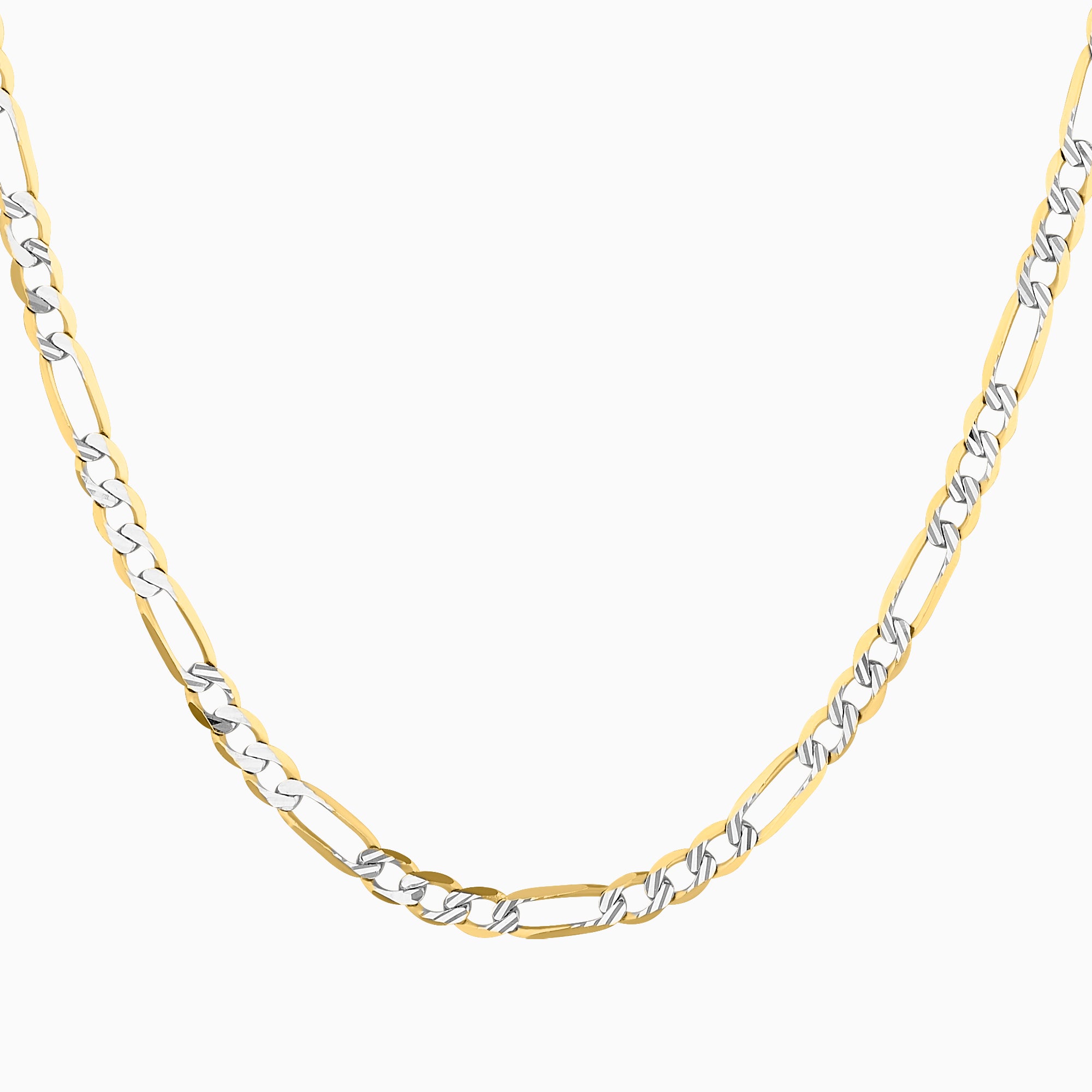 Cadena Unisex Tejido Fígaro Diamantada 3x1 En Oro Amarillo 14K +  Estuche