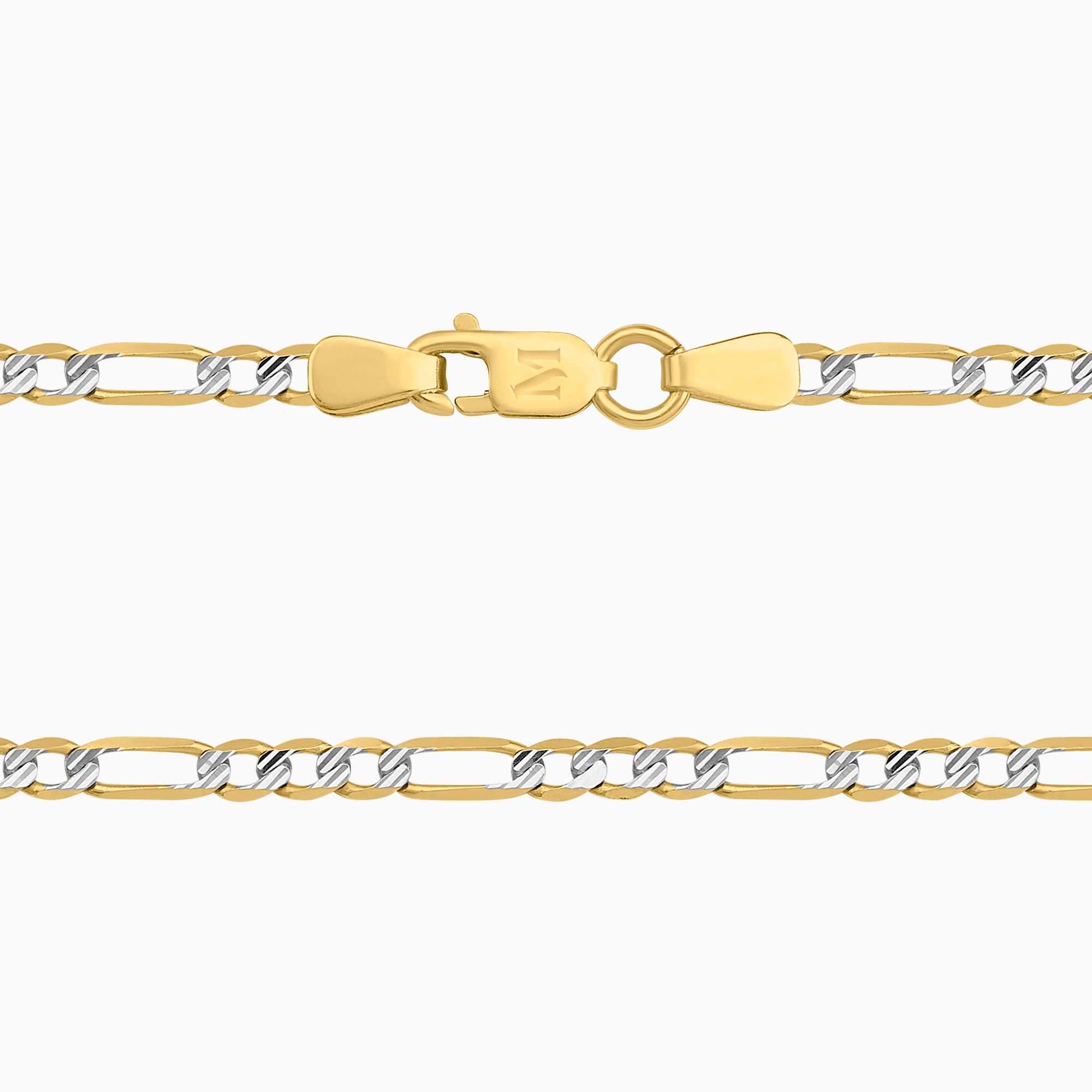 Cadena Unisex Tejido Fígaro Diamantada 3x1 En Oro Amarillo 14K +  Estuche