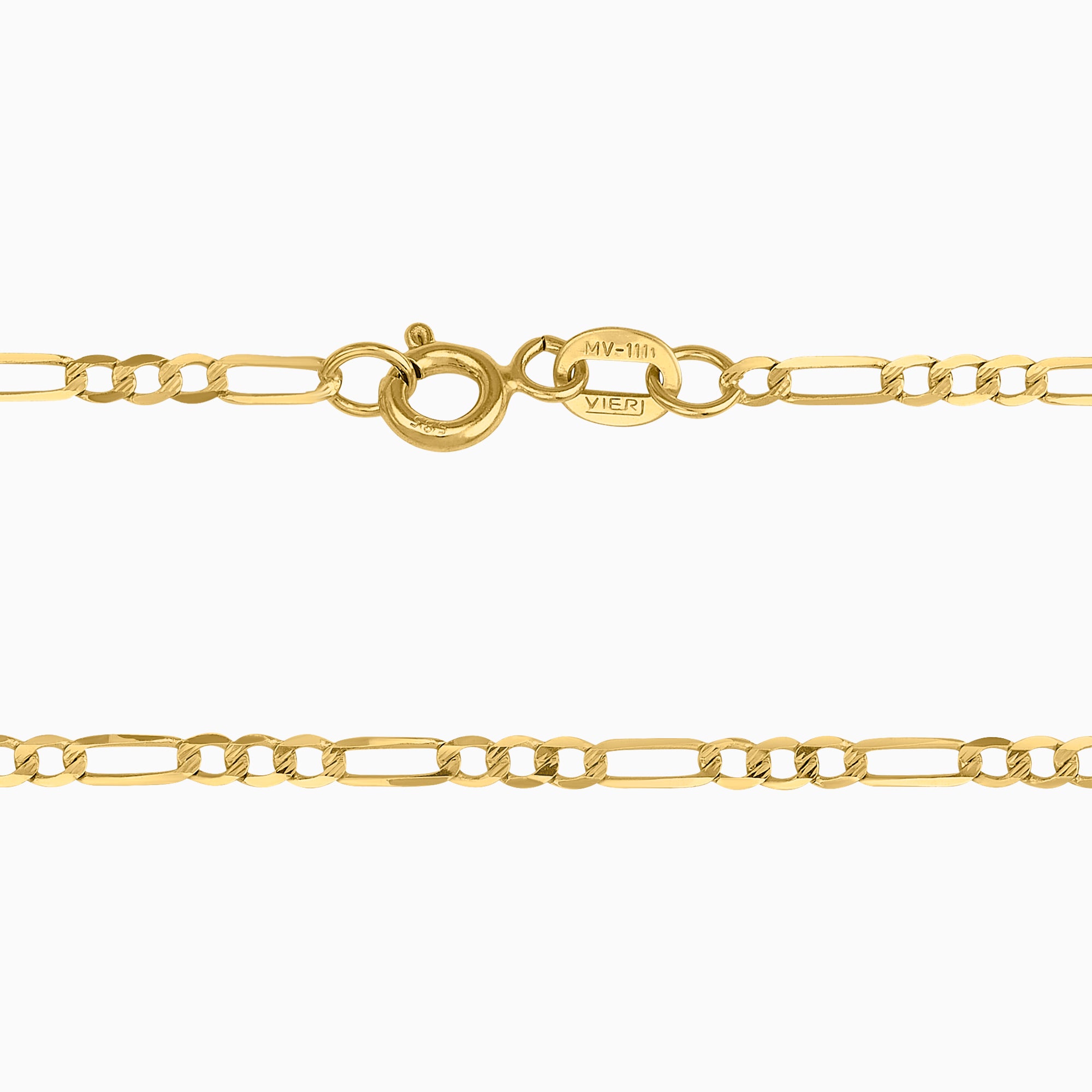 Cadena Unisex Tejido Fígaro Diamantada 3x1 En Oro Amarillo 14K + Estuche
