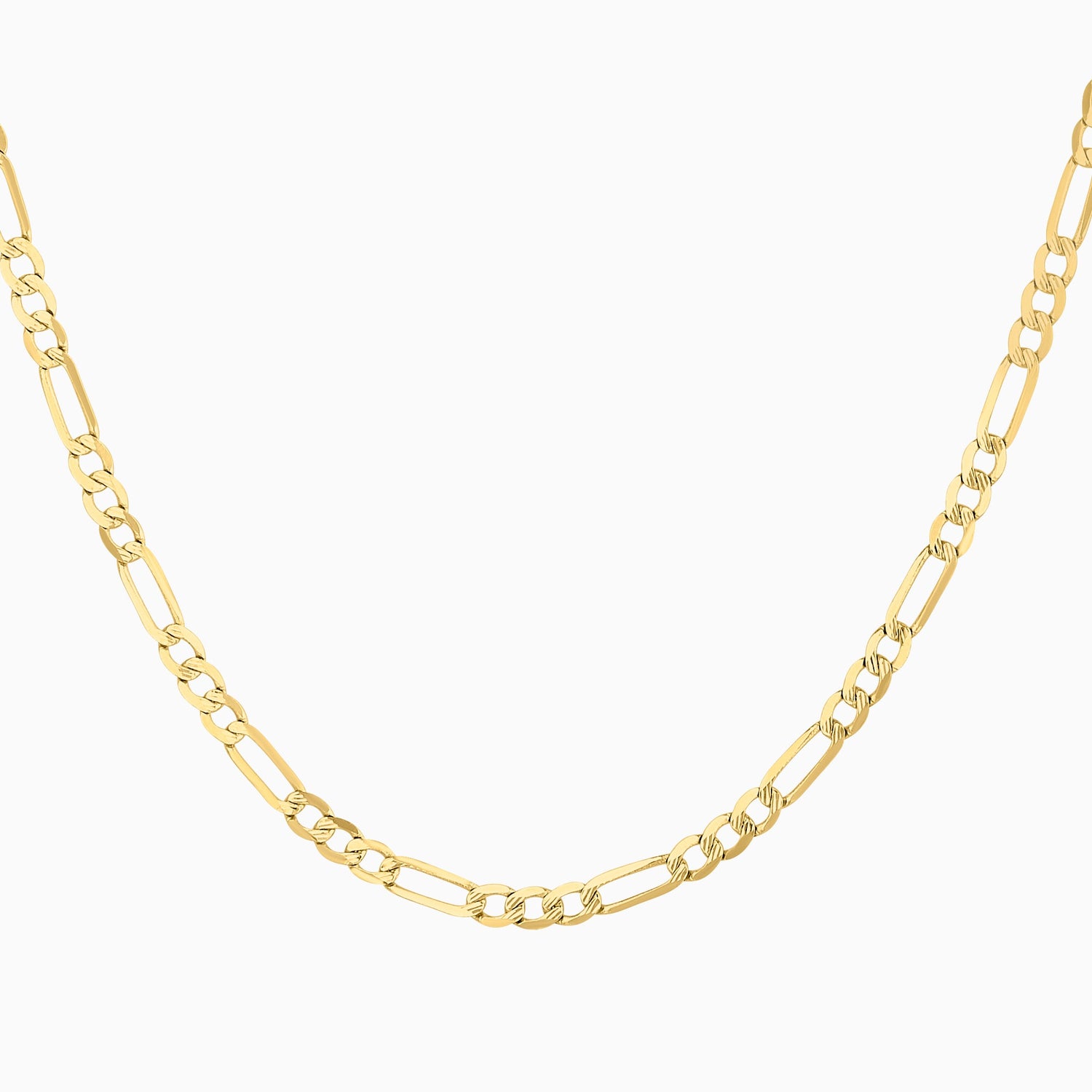 Cadena Unisex Tejido Fígaro Diamantada 3x1 En Oro Amarillo 14K + Estuche