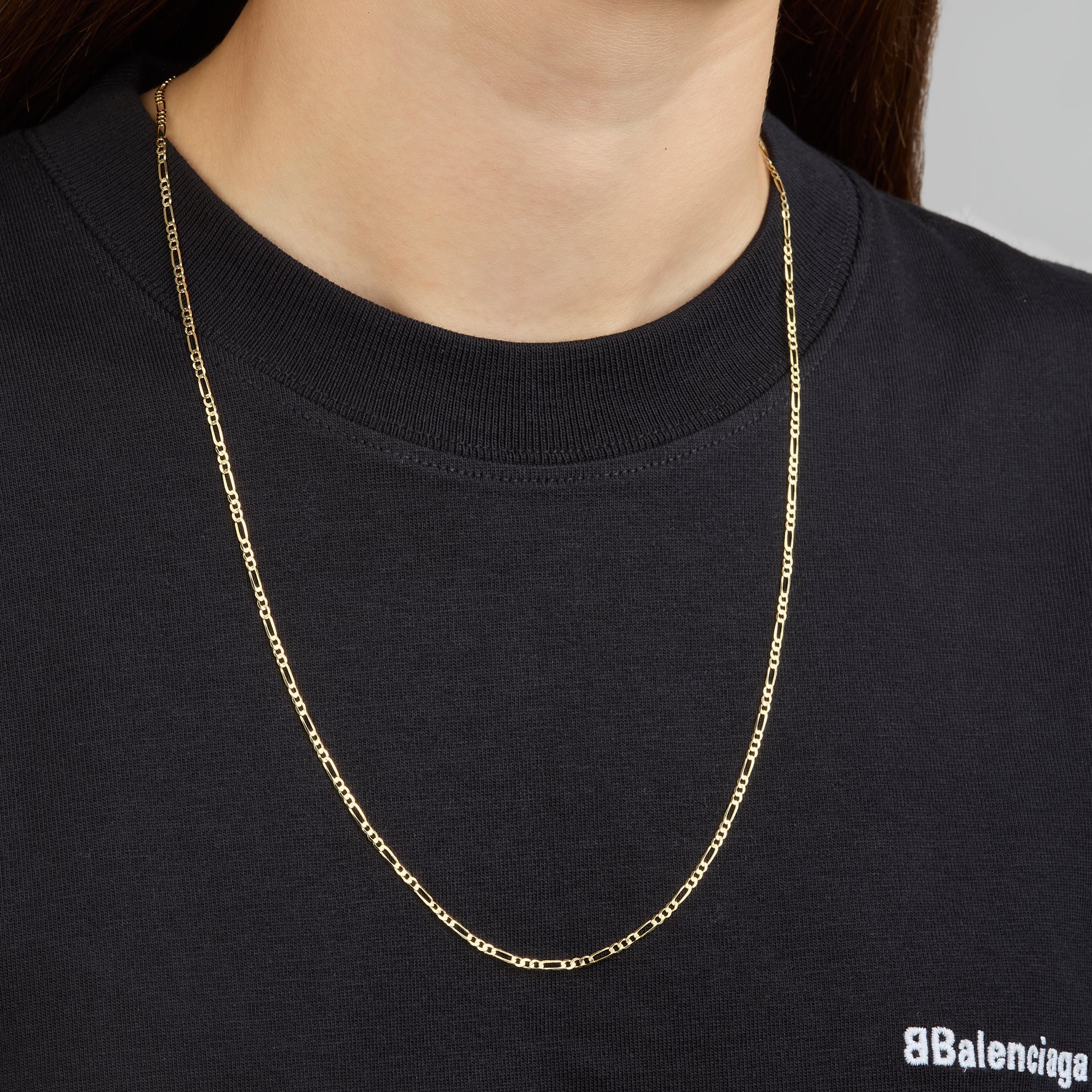 Cadena Unisex Tejido Fígaro Diamantada 3x1 En Oro Amarillo 14K + Estuche