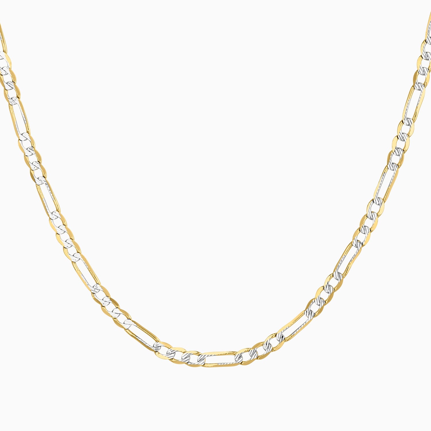 Cadena Unisex Tejido Fígaro Diamantada 3x1 En Oro Amarillo 14K + Estuche
