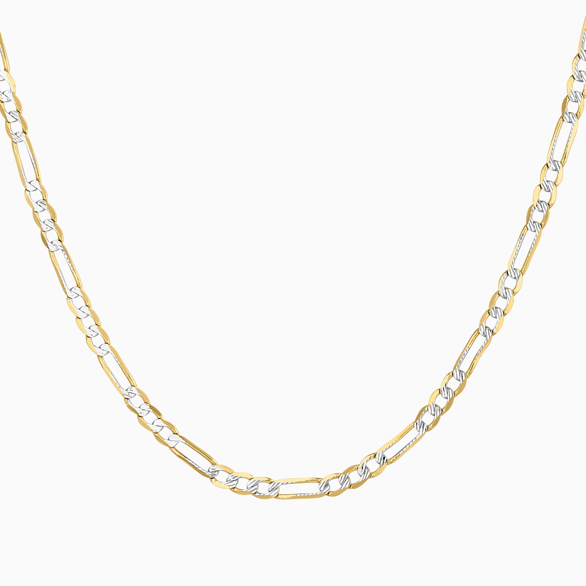 Cadena Unisex Tejido Fígaro Diamantada 3x1 En Oro Amarillo 14K + Estuche