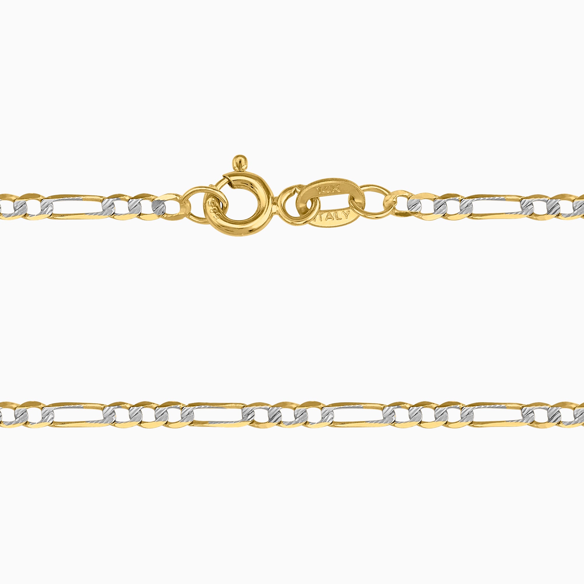 Cadena Unisex Tejido Fígaro Diamantada 3x1 En Oro Amarillo 14K + Estuche