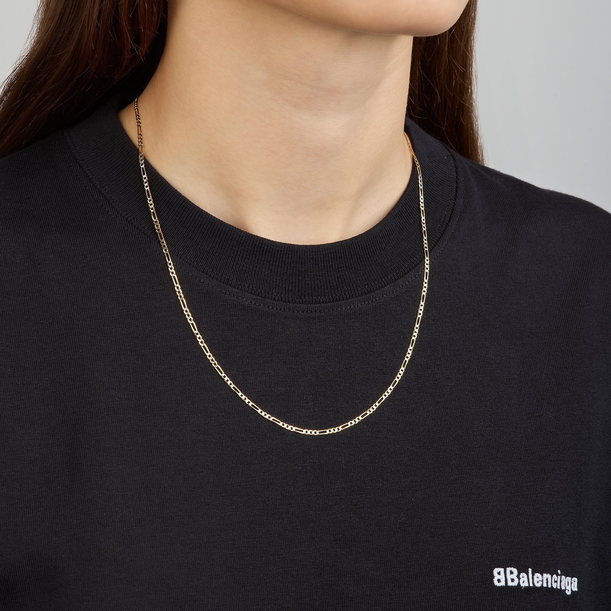 Cadena Unisex Tejido Fígaro Diamantada 3x1 En Oro Amarillo 14K + Estuche