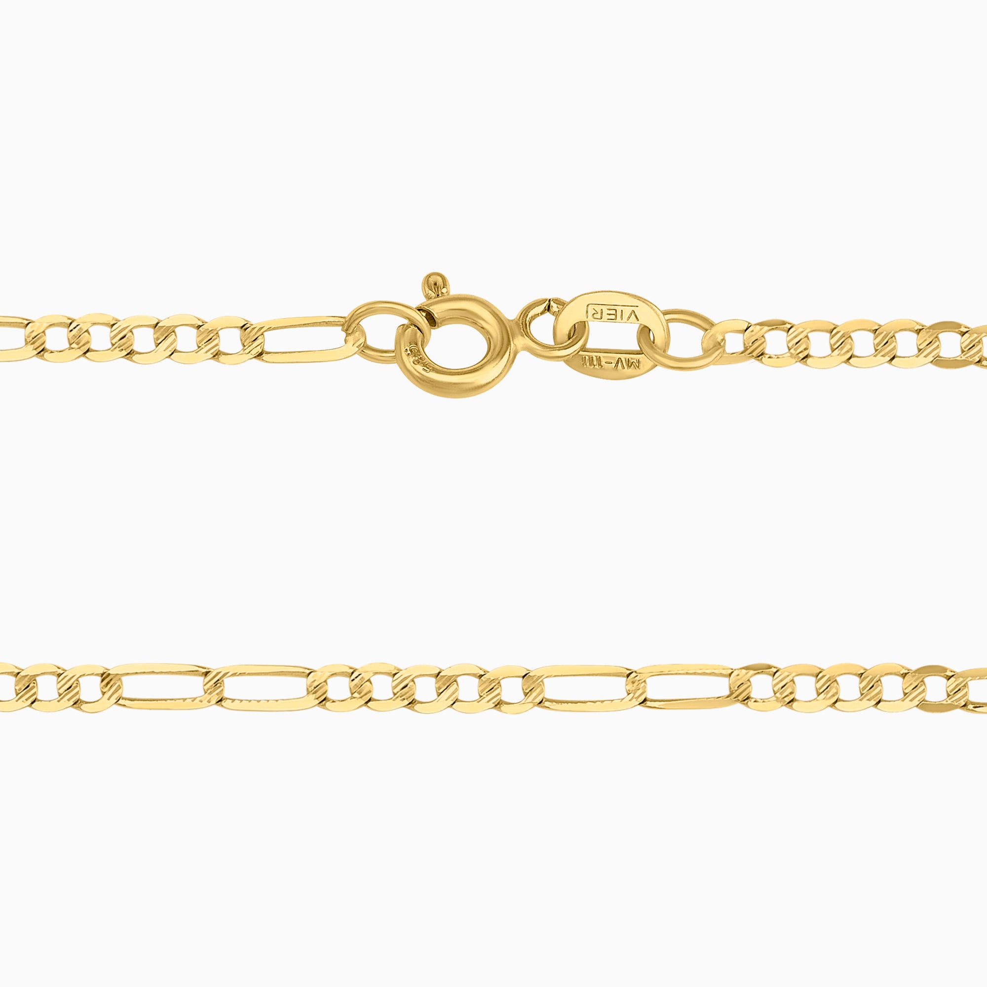 Cadena Unisex Tejido Fígaro Diamantada 3x1 En Oro Amarillo 14K + Estuche