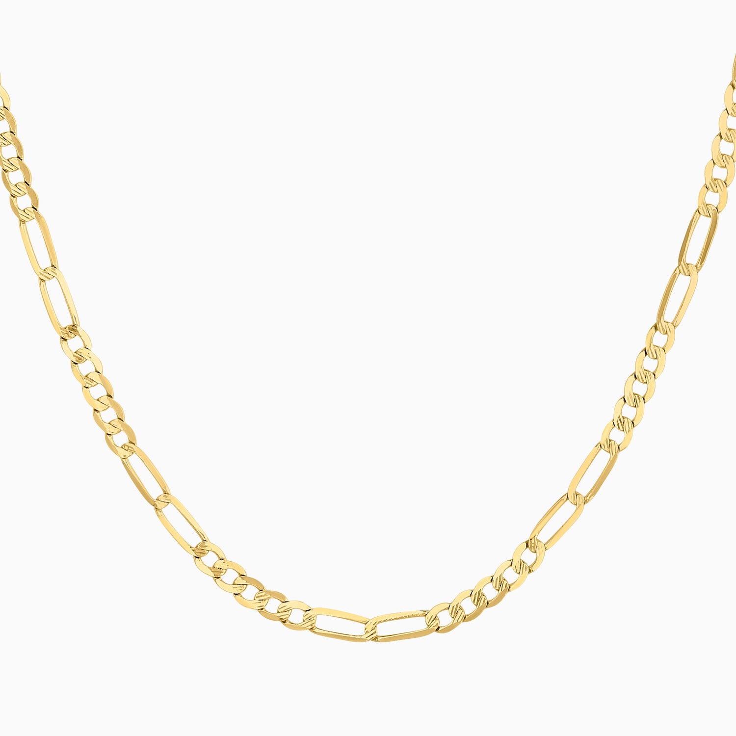 Cadena Unisex Tejido Fígaro Diamantada 3x1 En Oro Amarillo 14K + Estuche