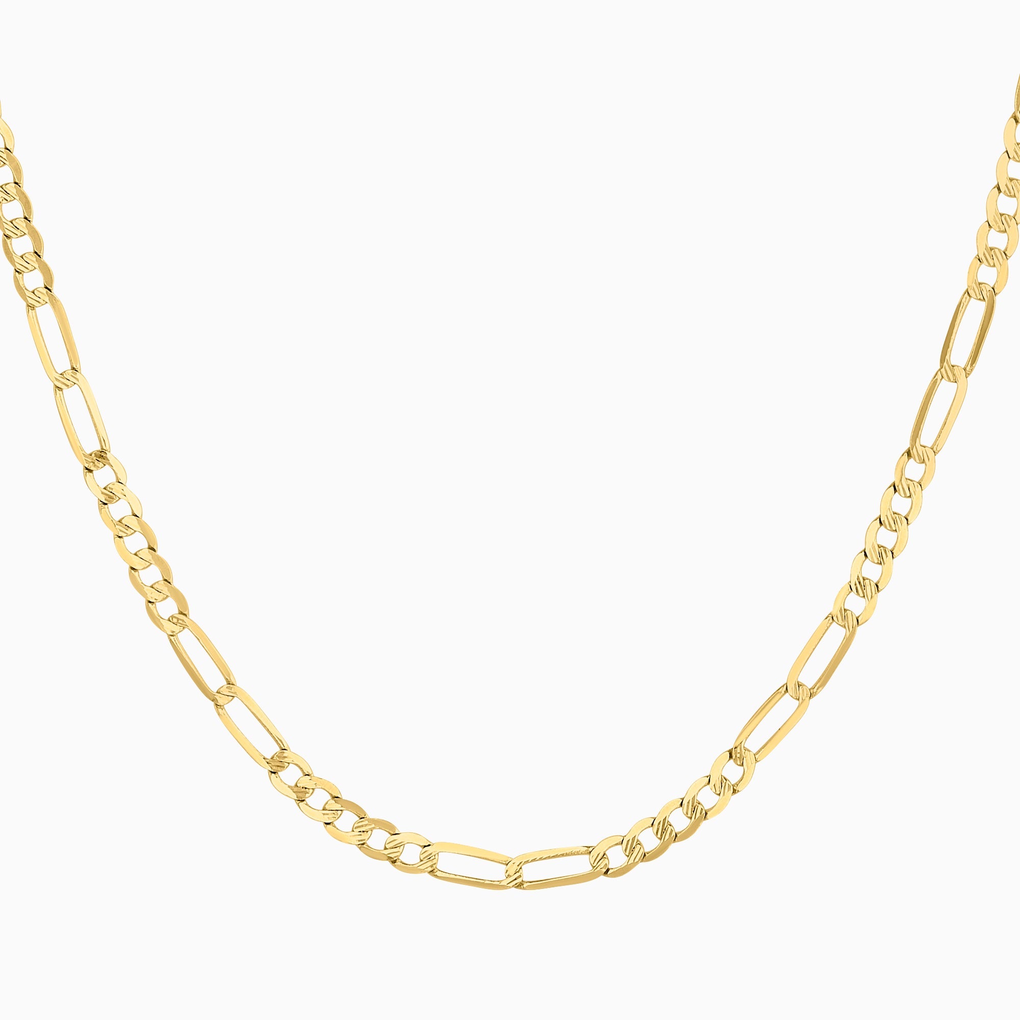 Cadena Unisex Tejido Fígaro Diamantada 3x1 En Oro Amarillo 14K + Estuche