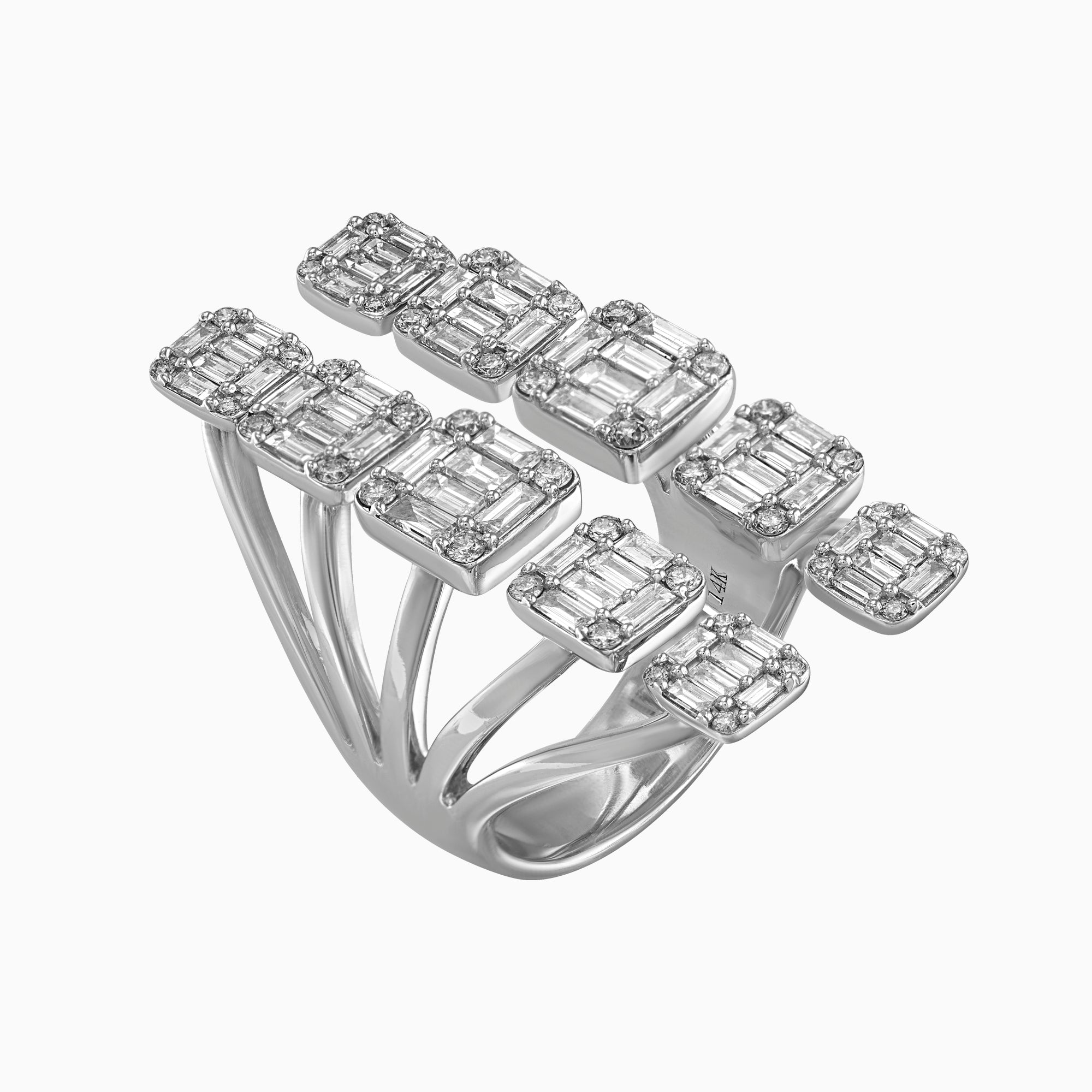 Anillo 10 Cuadrados Full Ice 14k Oro Blanco con Diamantes Naturales