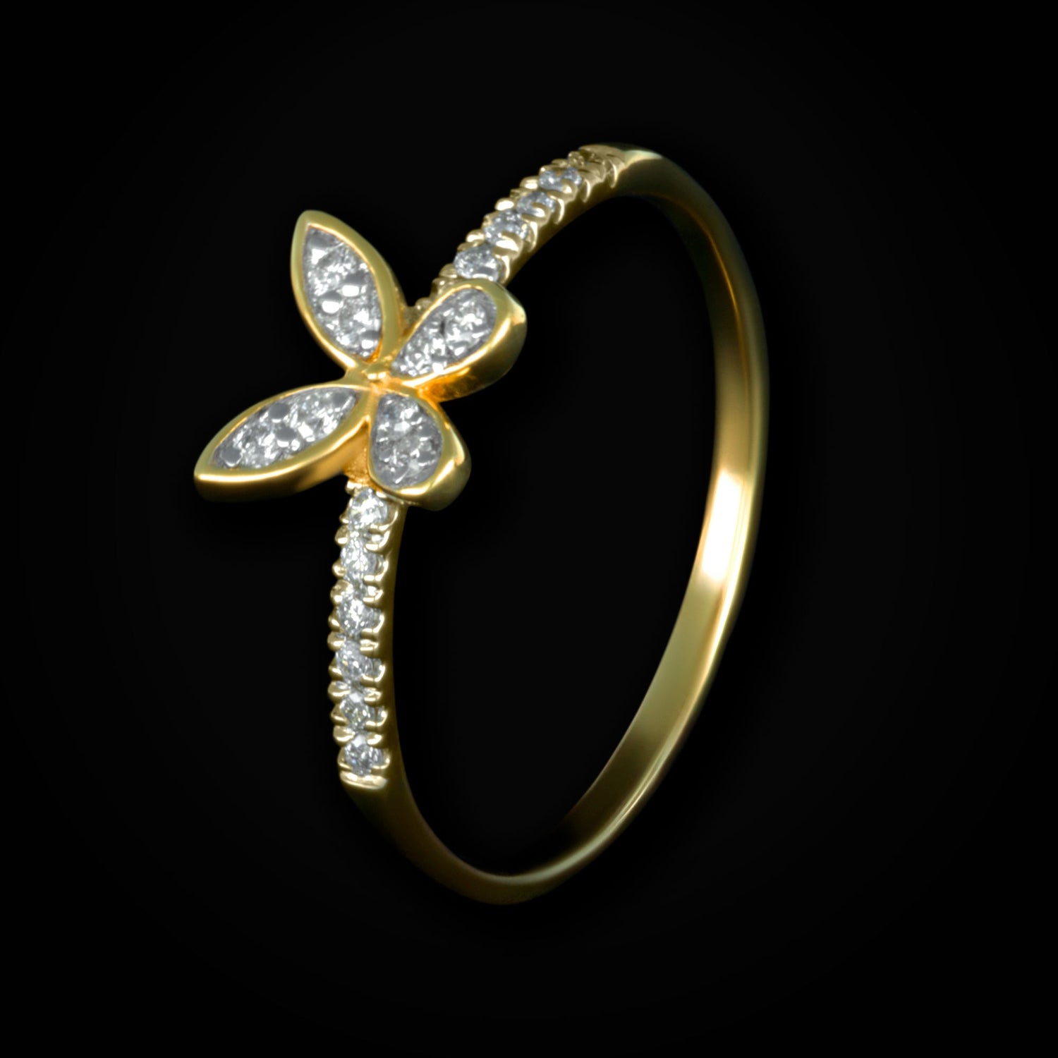 Anillo Media Churumbela con Mariposa Central Full Ice 14k con Diamantes + Estuche