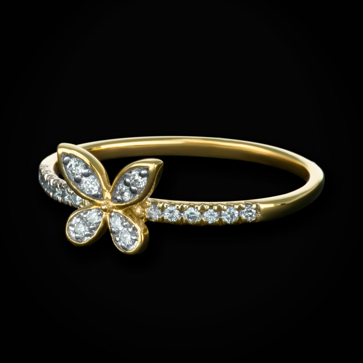 Anillo Media Churumbela con Mariposa Central Full Ice 14k con Diamantes + Estuche