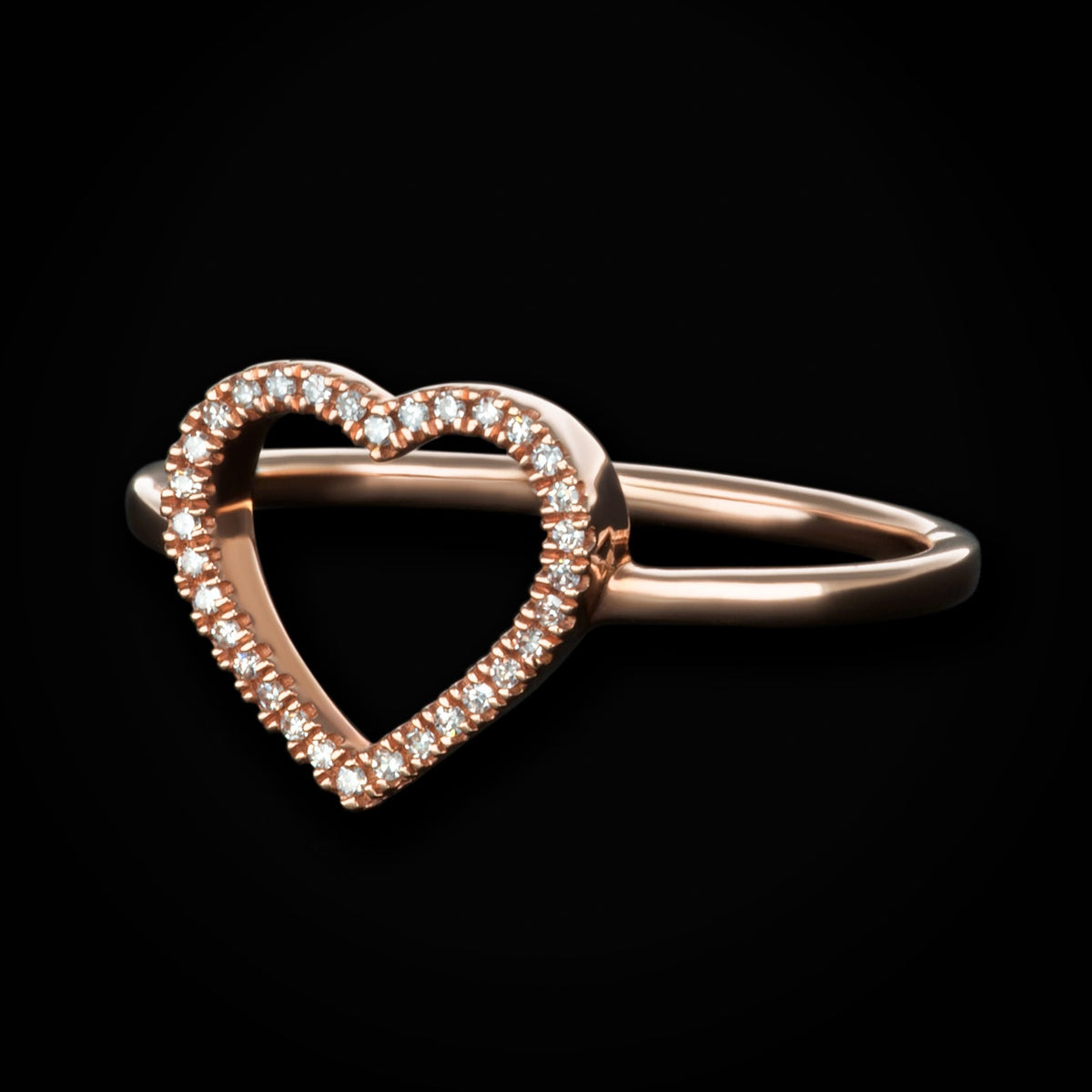 Anillo Liso con Corazón Hueco Full Ice 14k Oro Rosa con Diamantes + Estuche