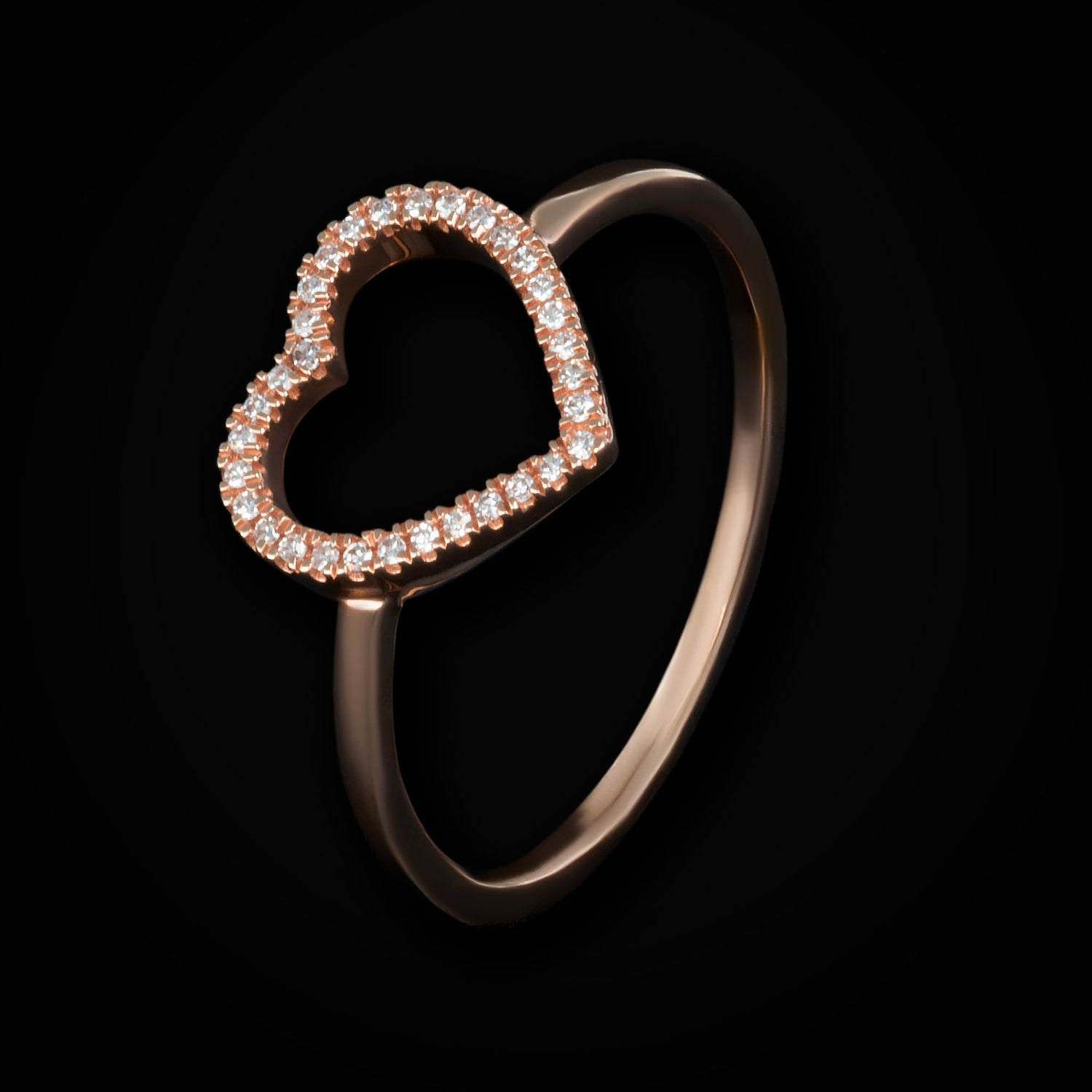 Anillo Liso con Corazón Hueco Full Ice 14k Oro Rosa con Diamantes + Estuche