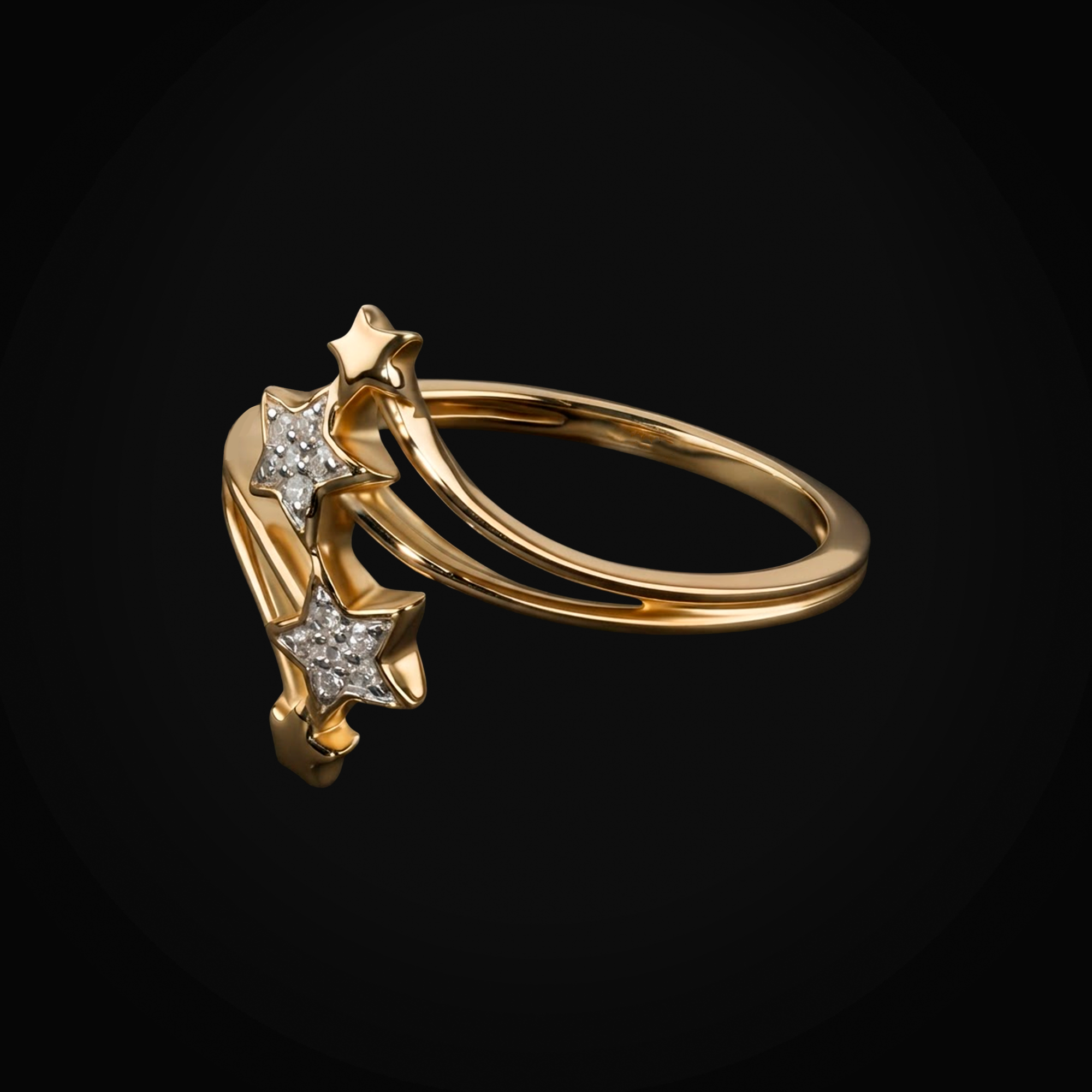 Anillo de estrellas Full Ice en oro amarillo 10K con diamantes 0.05 ct + estuche