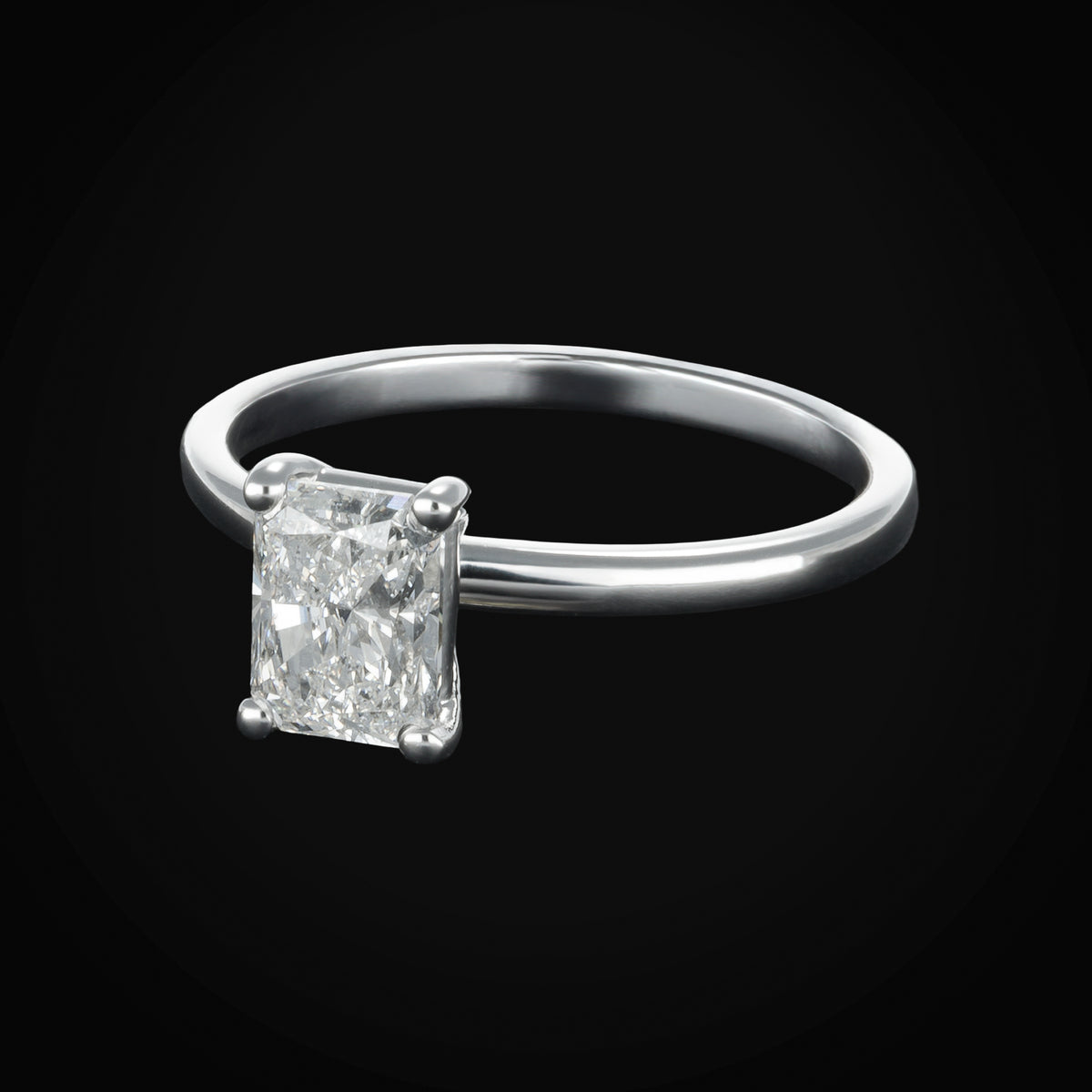 Anillo 14k Solitario Corte Esmeralda Oro Blanco con Diamantes + Estuche