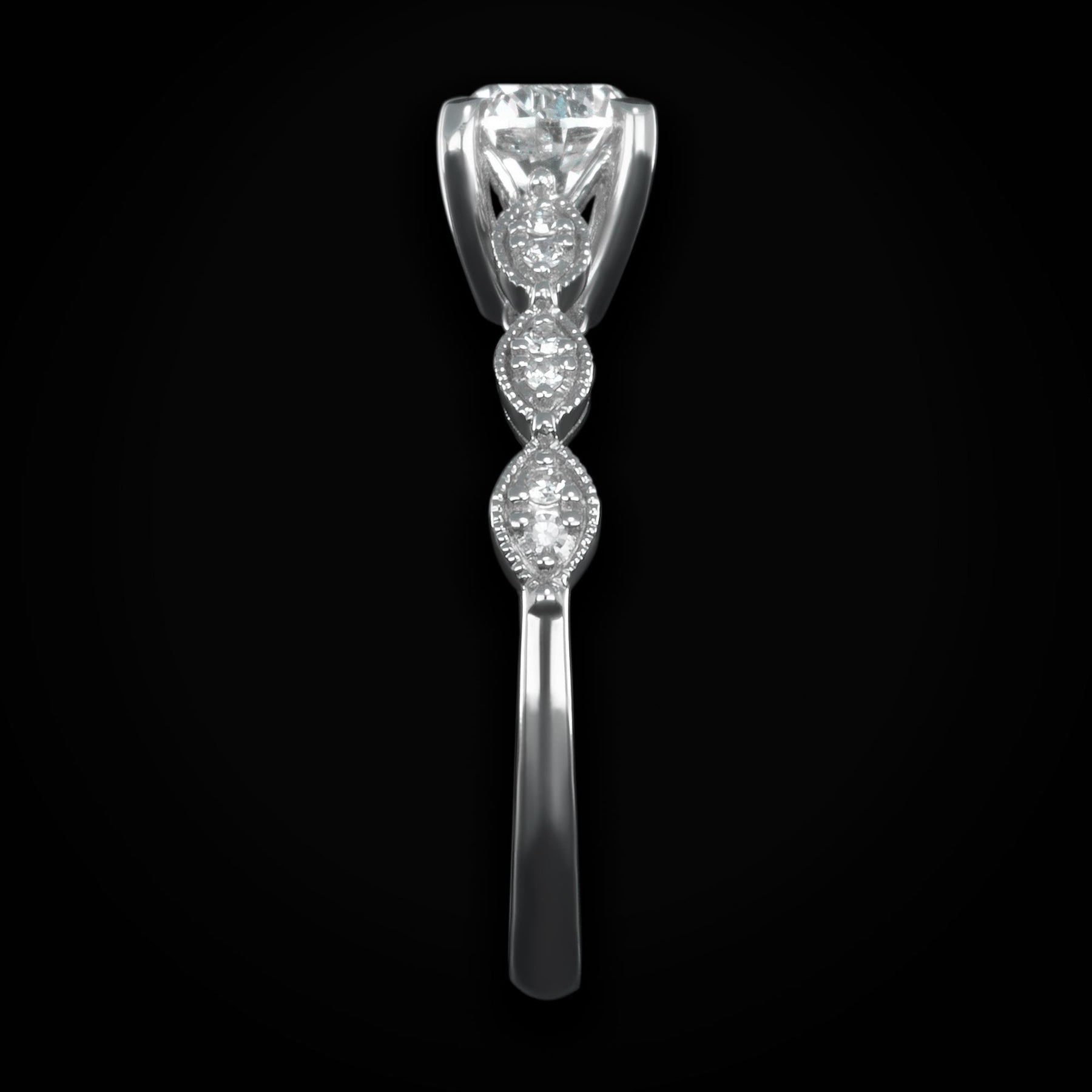 Anillo 6 Ojos 14K Oro Blanco con Diamantes de Mina Corte Brillante + Estuche