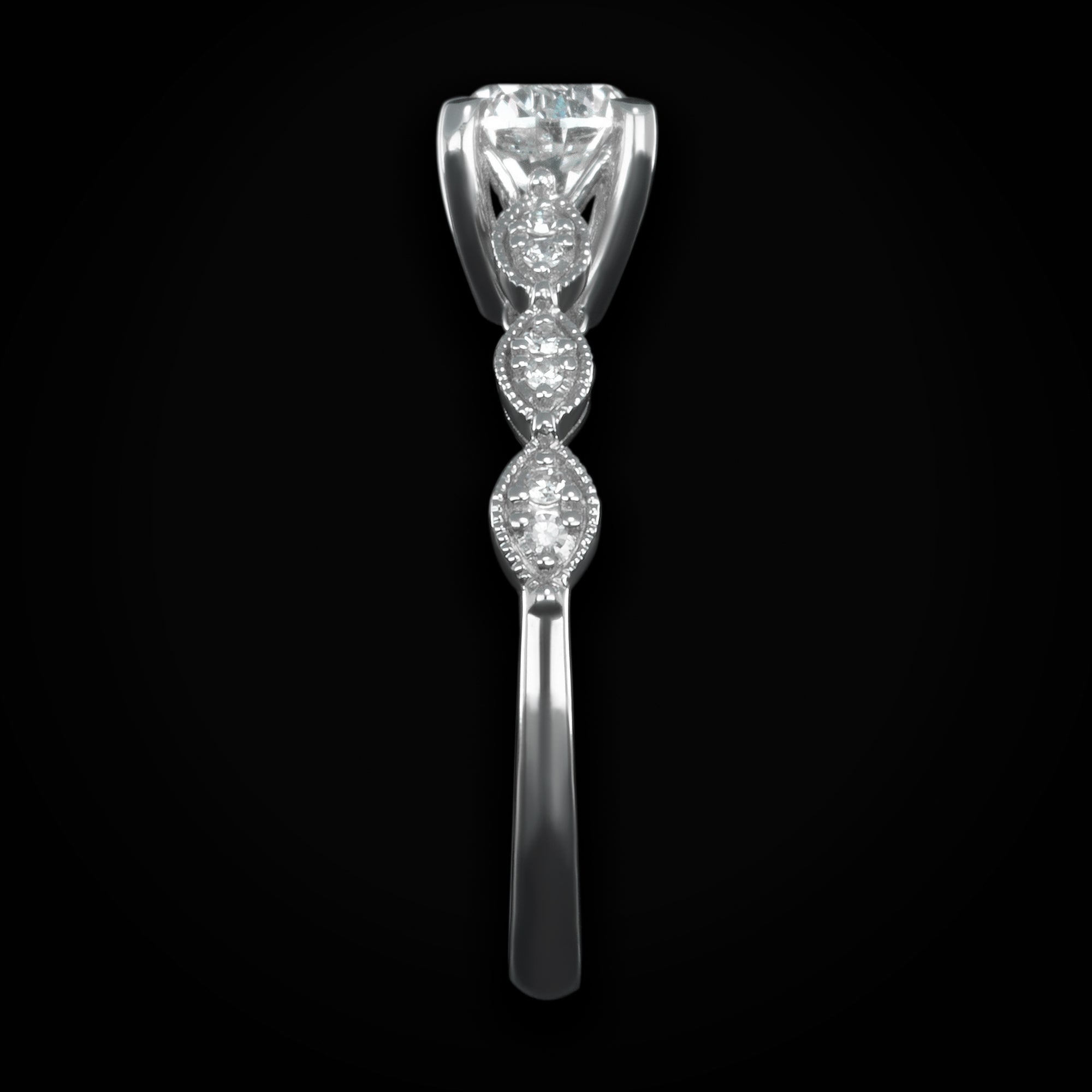 Anillo 6 Ojos 14K Oro Blanco con Diamantes de Mina Corte Brillante + Estuche