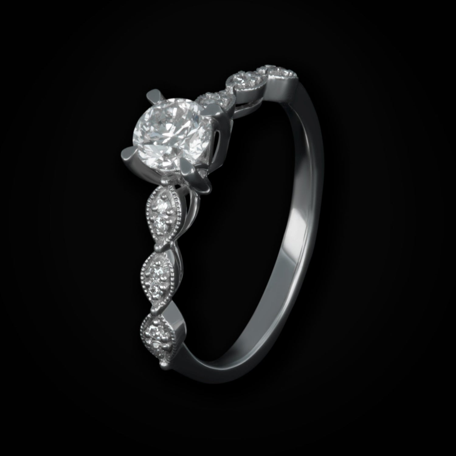 Anillo 6 Ojos 14K Oro Blanco con Diamantes de Mina Corte Brillante + Estuche