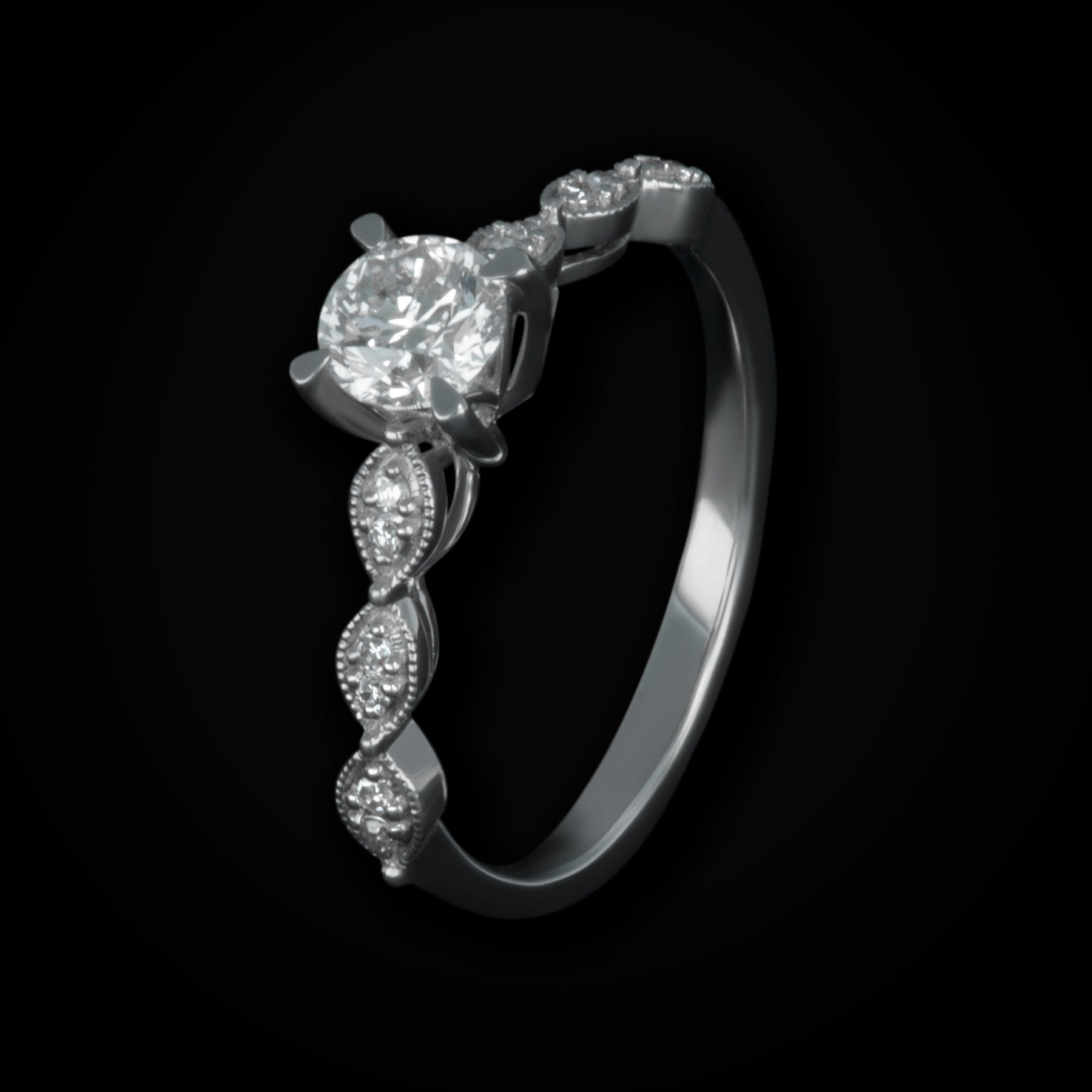 Anillo 6 Ojos 14K Oro Blanco con Diamantes de Mina Corte Brillante + Estuche